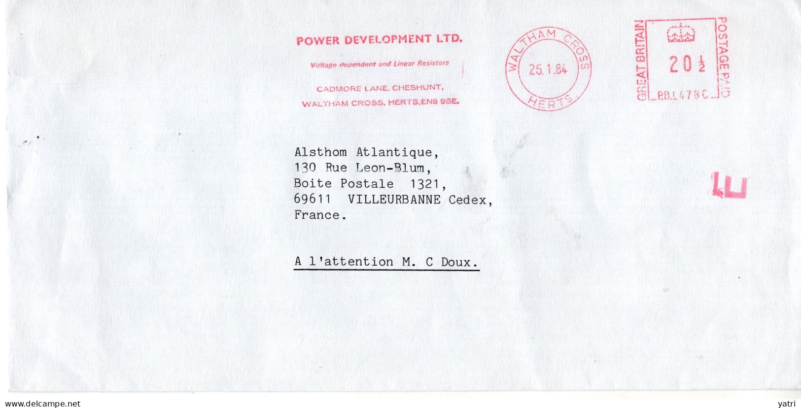 Regno Unito (1984) - Busta Con Aff. Meccanica Per La Francia - Power Development Ltd - Franking Machines (EMA)