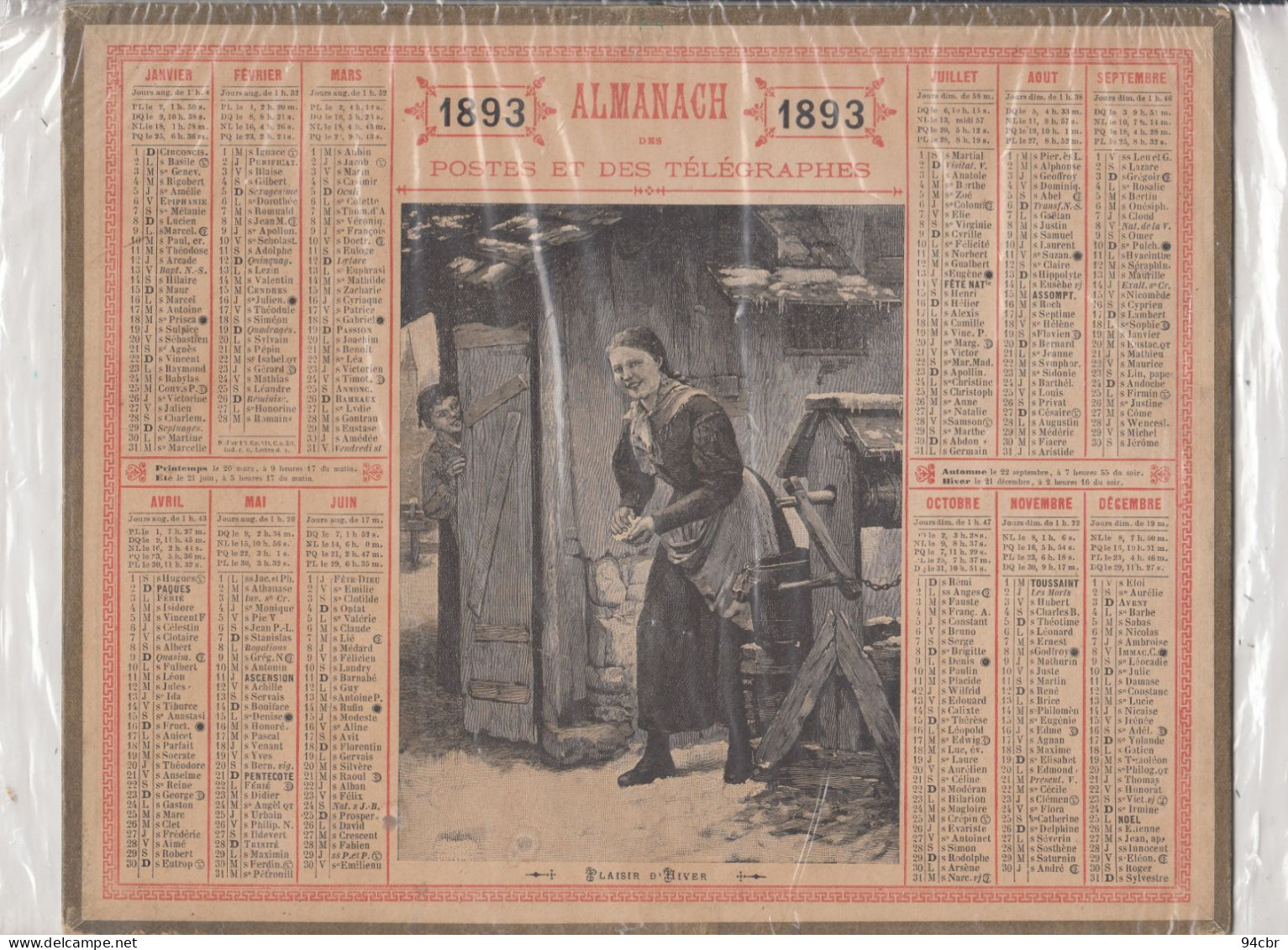 CALENDRIERS DES POSTES (1893)   Plaisirs D Hiver) 21x26 - Big : ...-1900