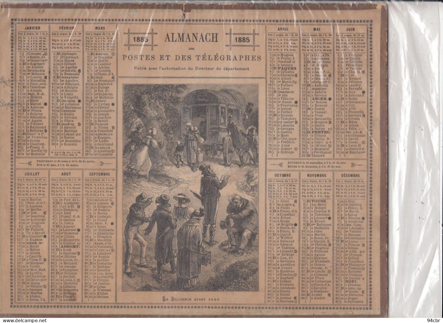 CALENDRIERS DES POSTES (1885)  La Diligence Avant 1880   21x26 - Tamaño Grande : ...-1900