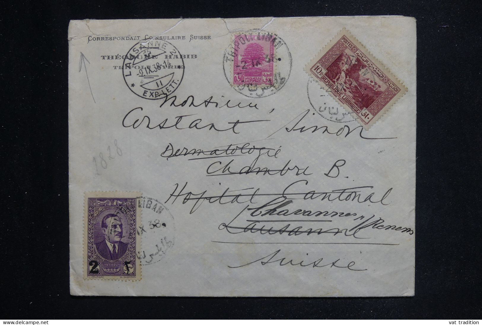 LIBAN - Enveloppe Du Correspondant Consulaire Suisse à Tripoli Pour La Suisse En 1938 - L 144298 - Briefe U. Dokumente