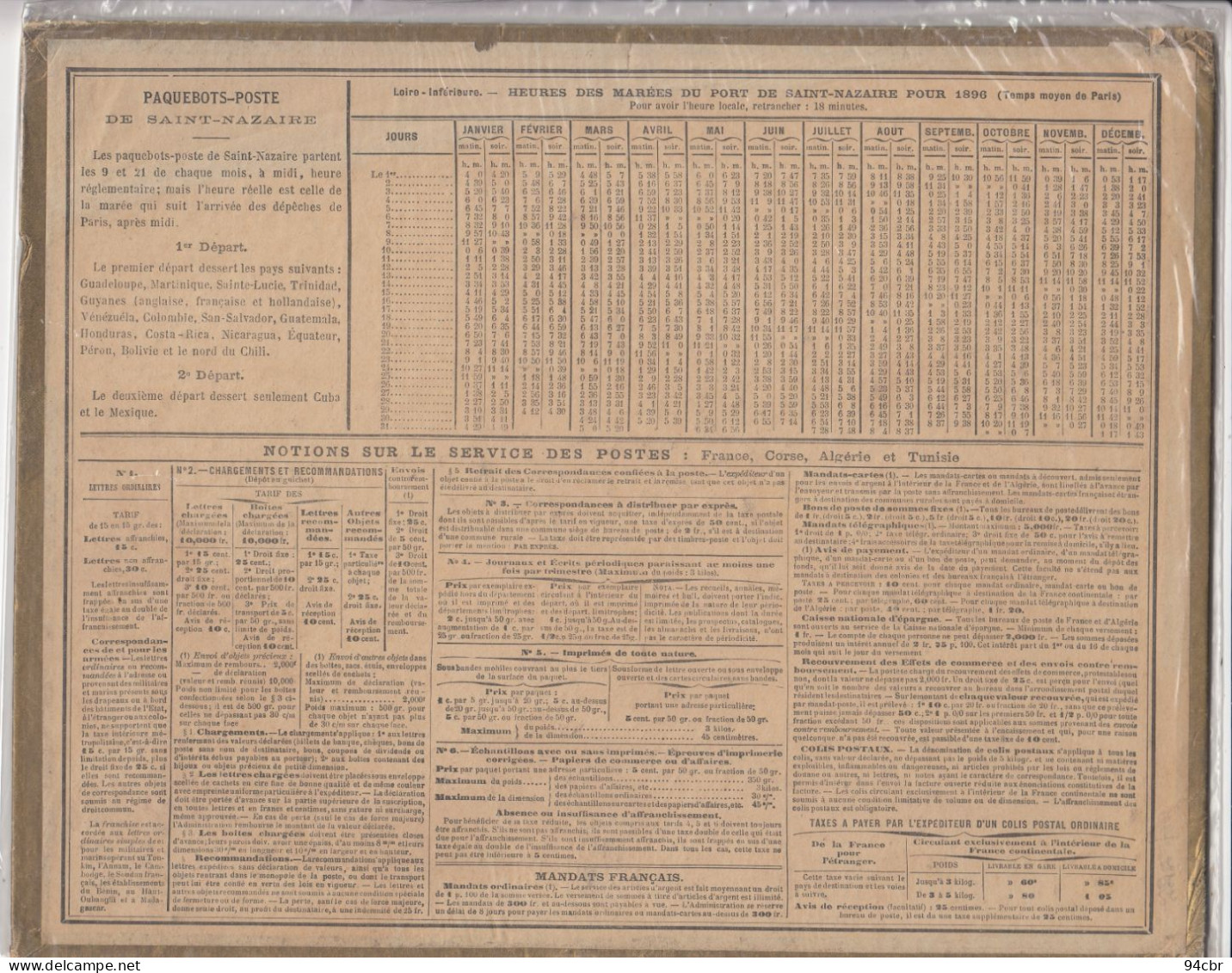 CALENDRIERS DES POSTES (1896)   PLAGE D ETRETAT  21x26 - Big : ...-1900