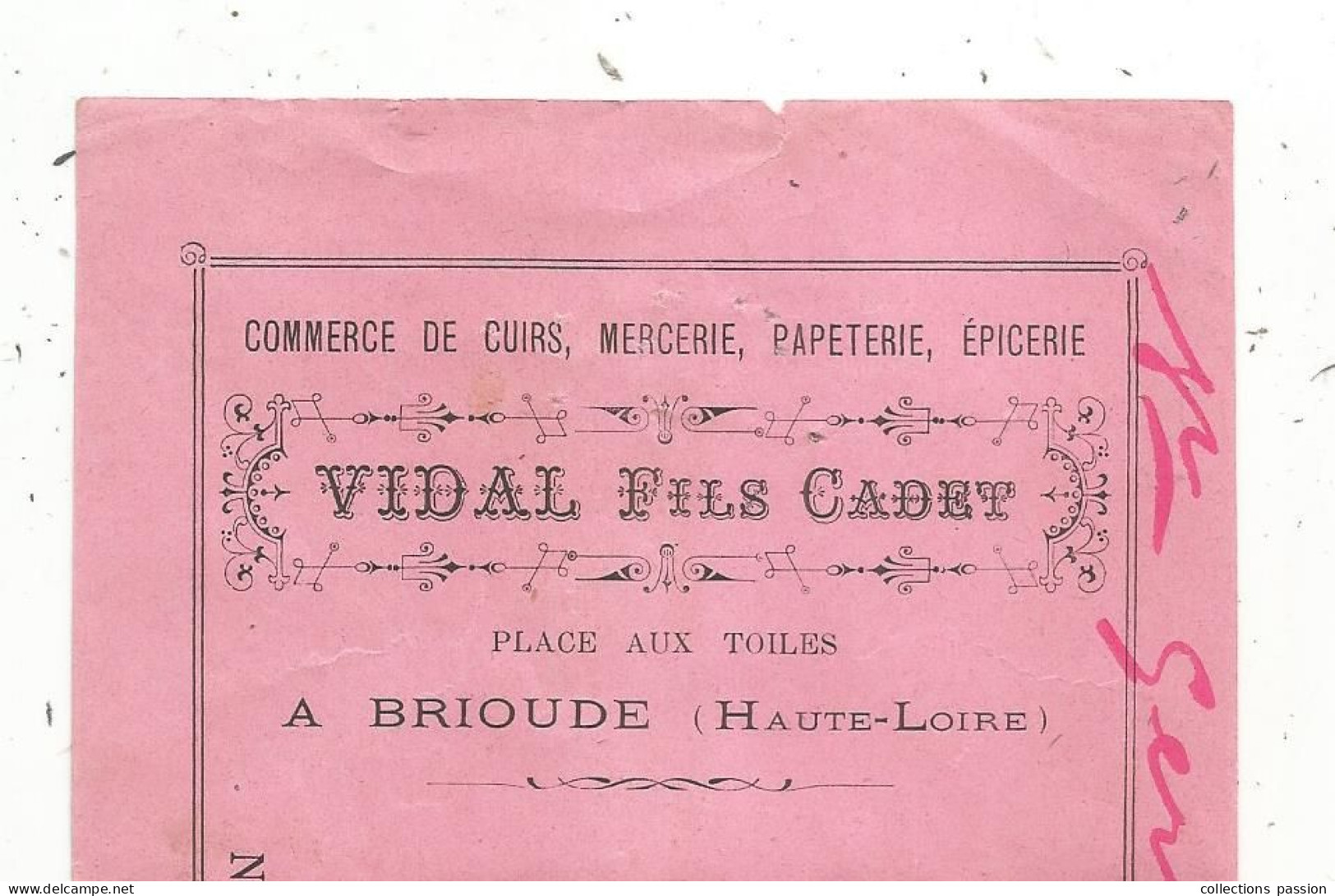 Mandat, Commerce De Cuirs...VIDAL FILS CADET , BRIOUDE, HAUTE LOIRE, 1891, Frais Fr 1.75 E - Letras De Cambio