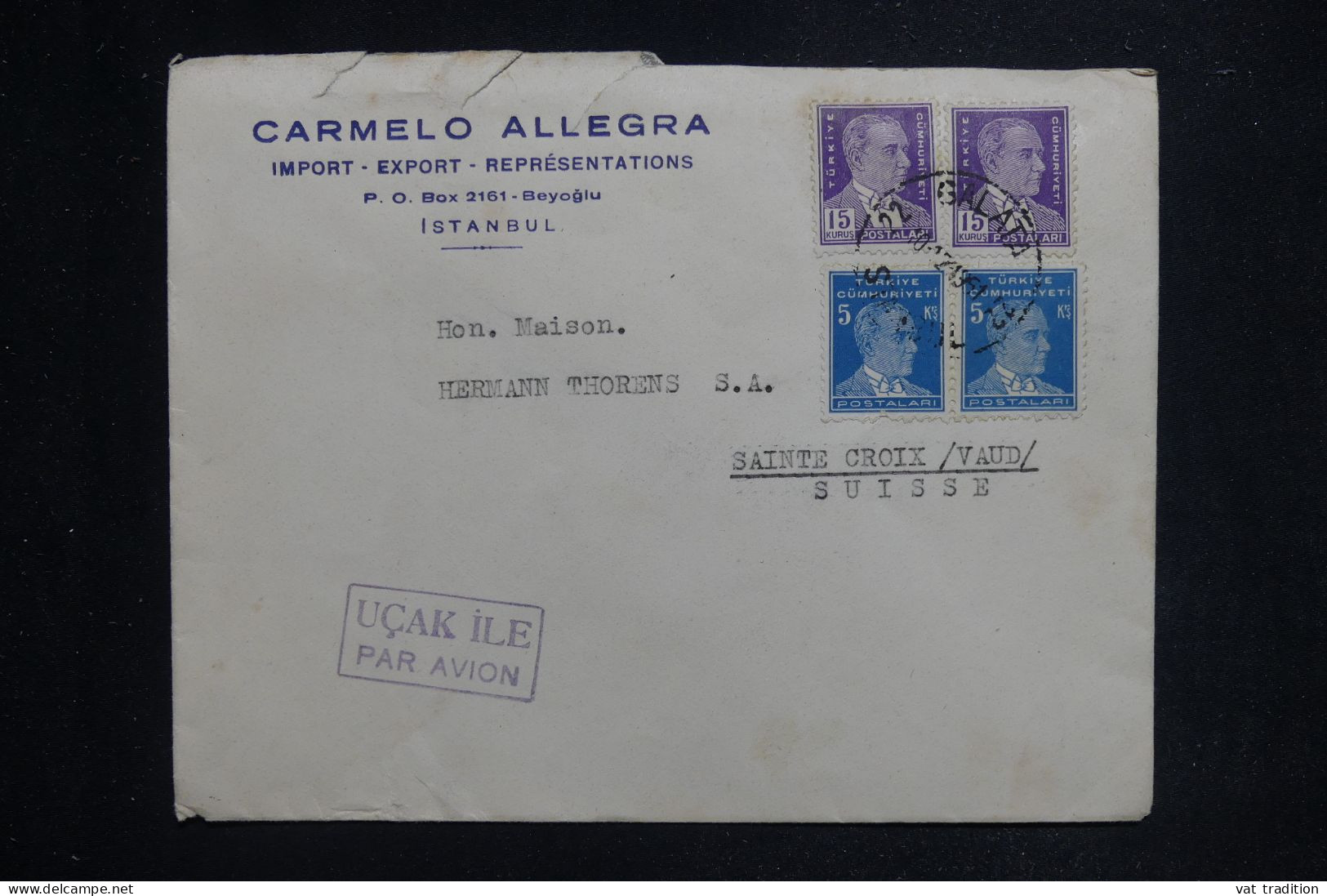 TURQUIE - Enveloppe Commerciale De Istanbul Pour La Suisse Par Avion En 1951 - L 144315 - Cartas & Documentos
