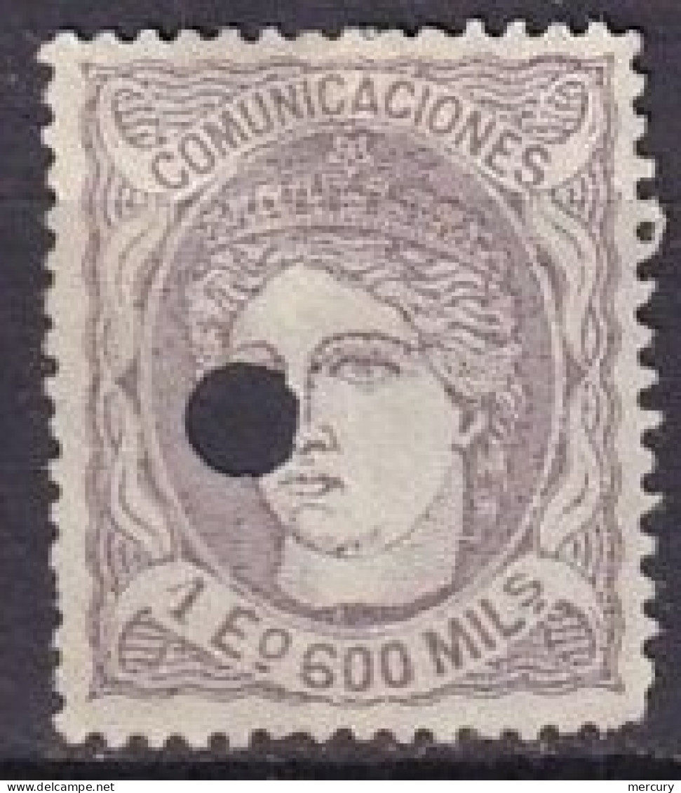 ESPAGNE - 1 E. 600 Violet-gris Perforé D'un Cercle - Unused Stamps