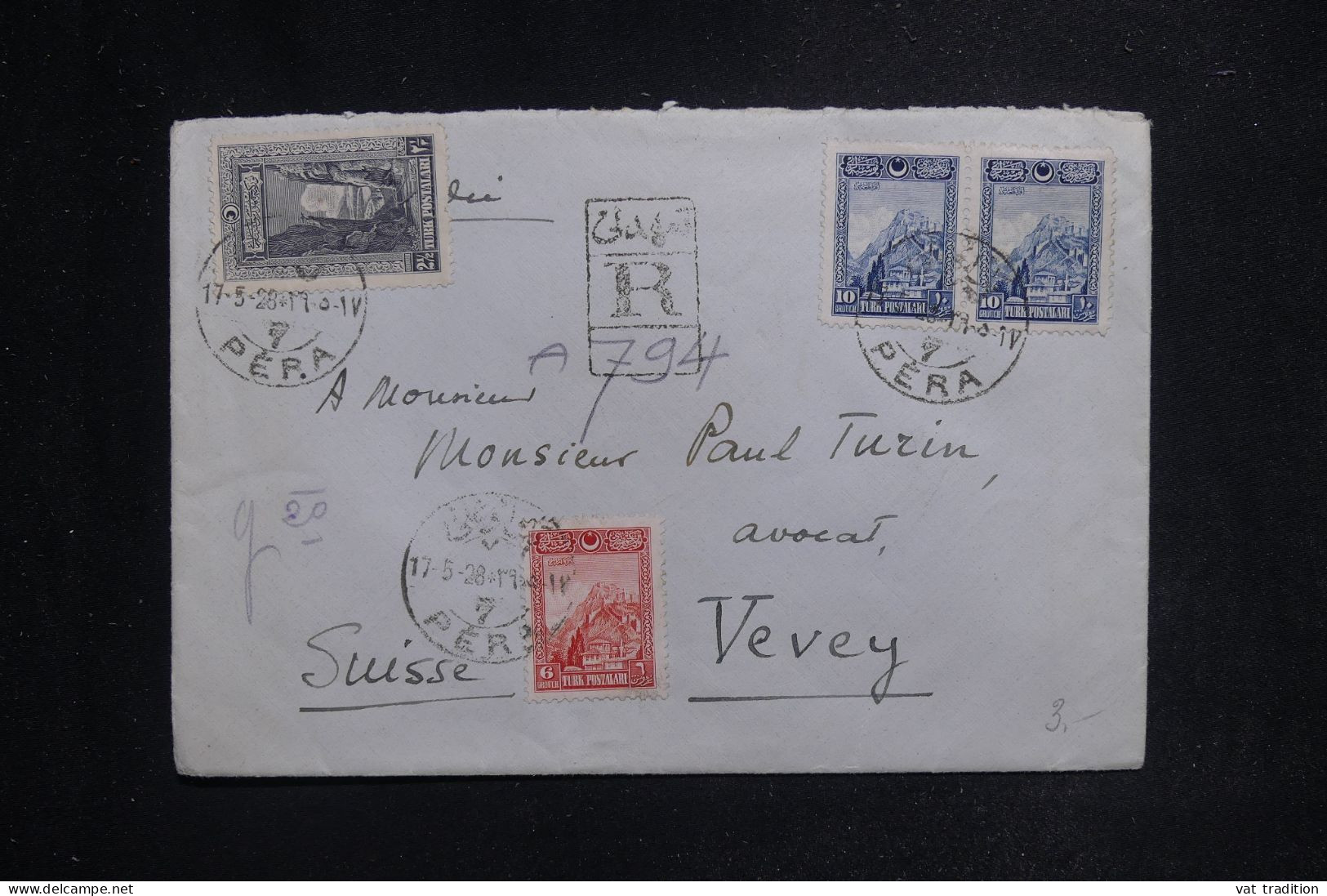 TURQUIE - Enveloppe En Recommandé De Pera Pour La Suisse En 1928 - L 144317 - Storia Postale