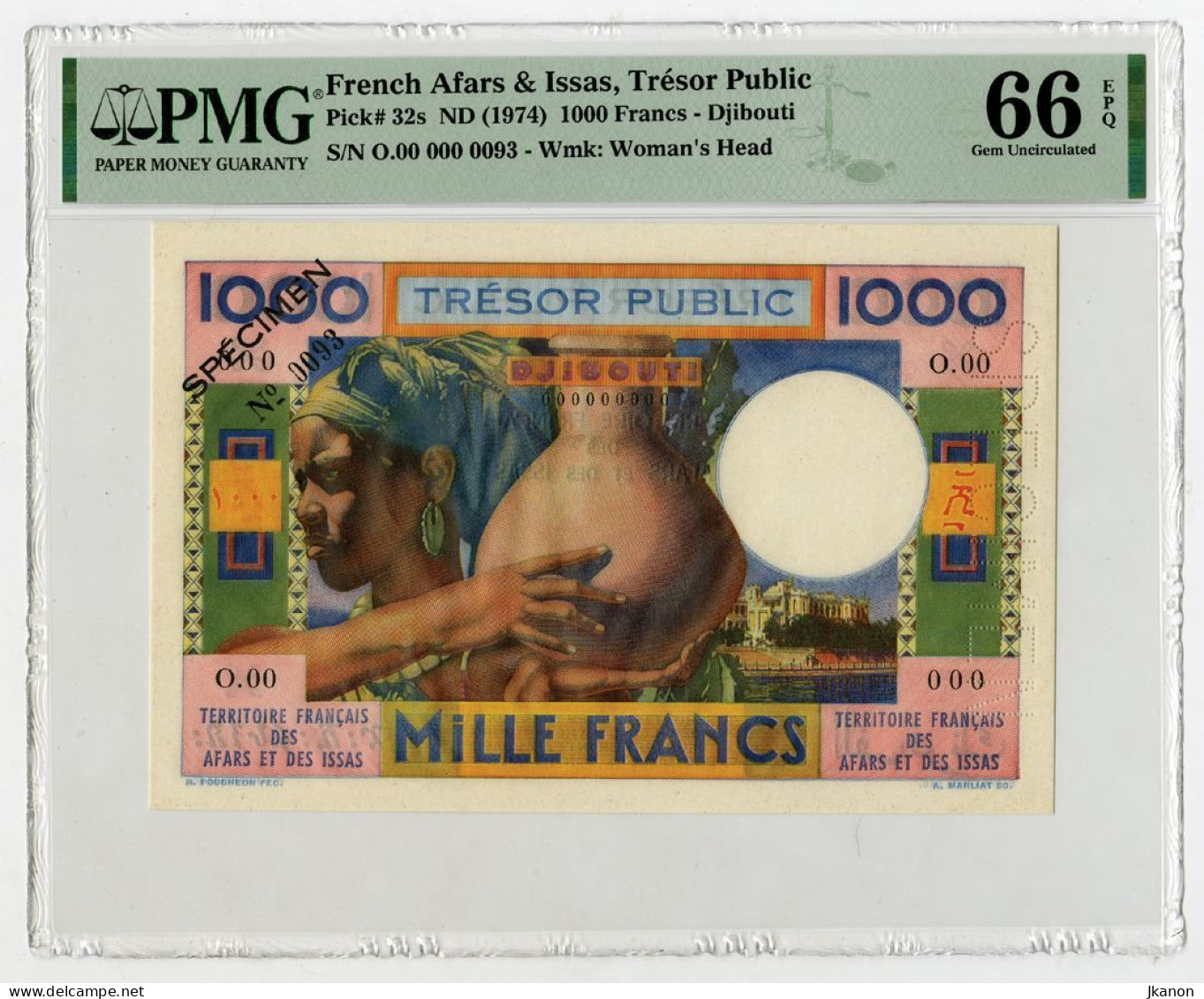 French Afars & Issas, Tresor Public - 1000 Francs ND (1974) "SPECIMEN" , PMG TOP POP - Gibuti