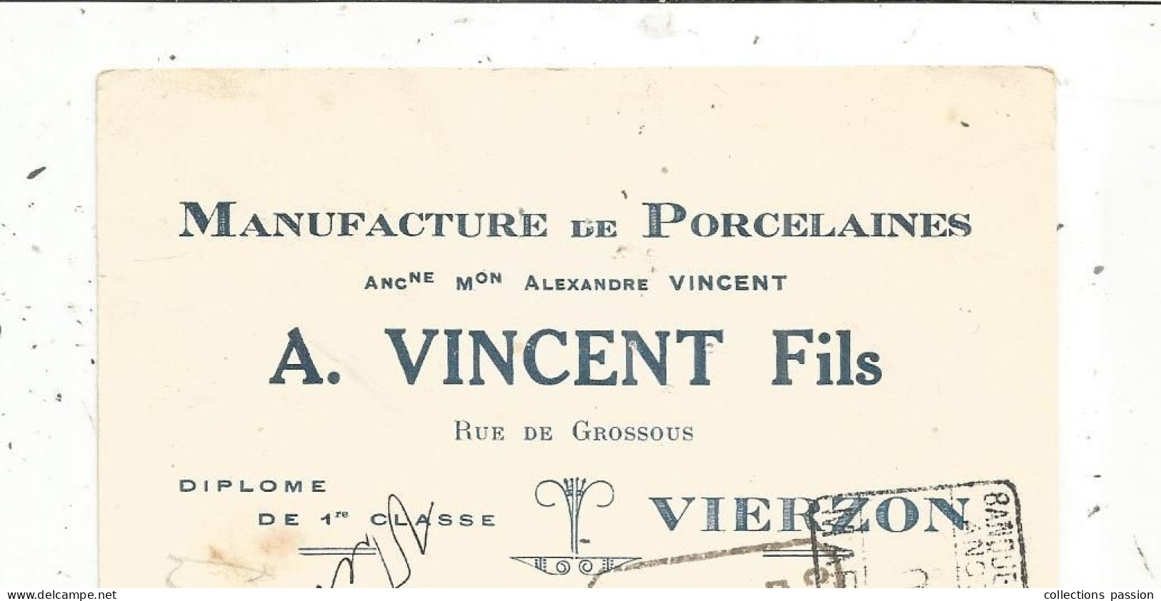 Mandat, Manufacture De Porcelaine, A. VINCENT FILS, VIERZON, 1926, Frais Fr 1.75 E - Letras De Cambio