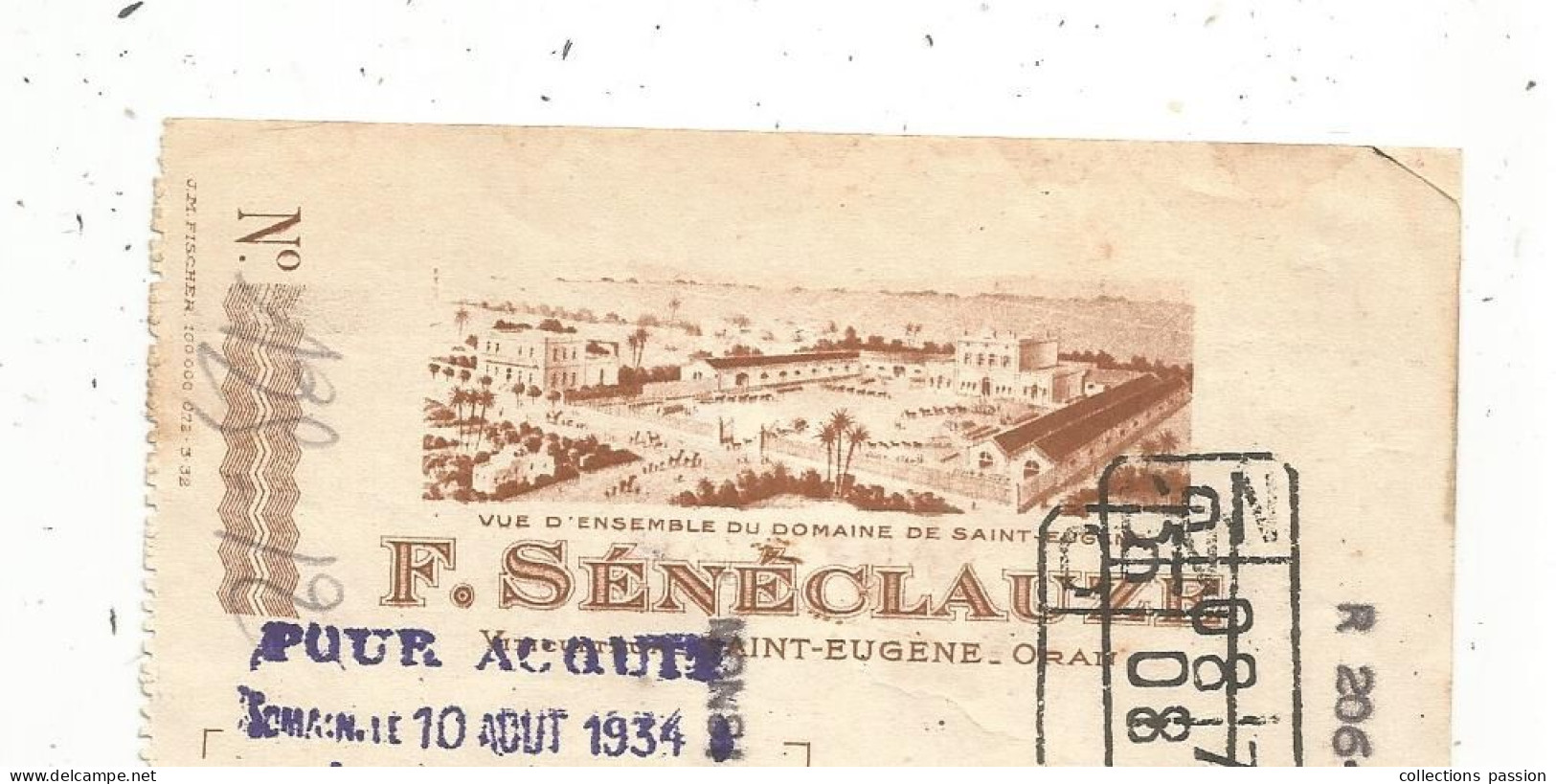 Mandat, Vins, F. SENECLAUZE, SAINT-EUGENE, ORAN, ALGERIE,  1934, Frais Fr 1.75 E - Bills Of Exchange