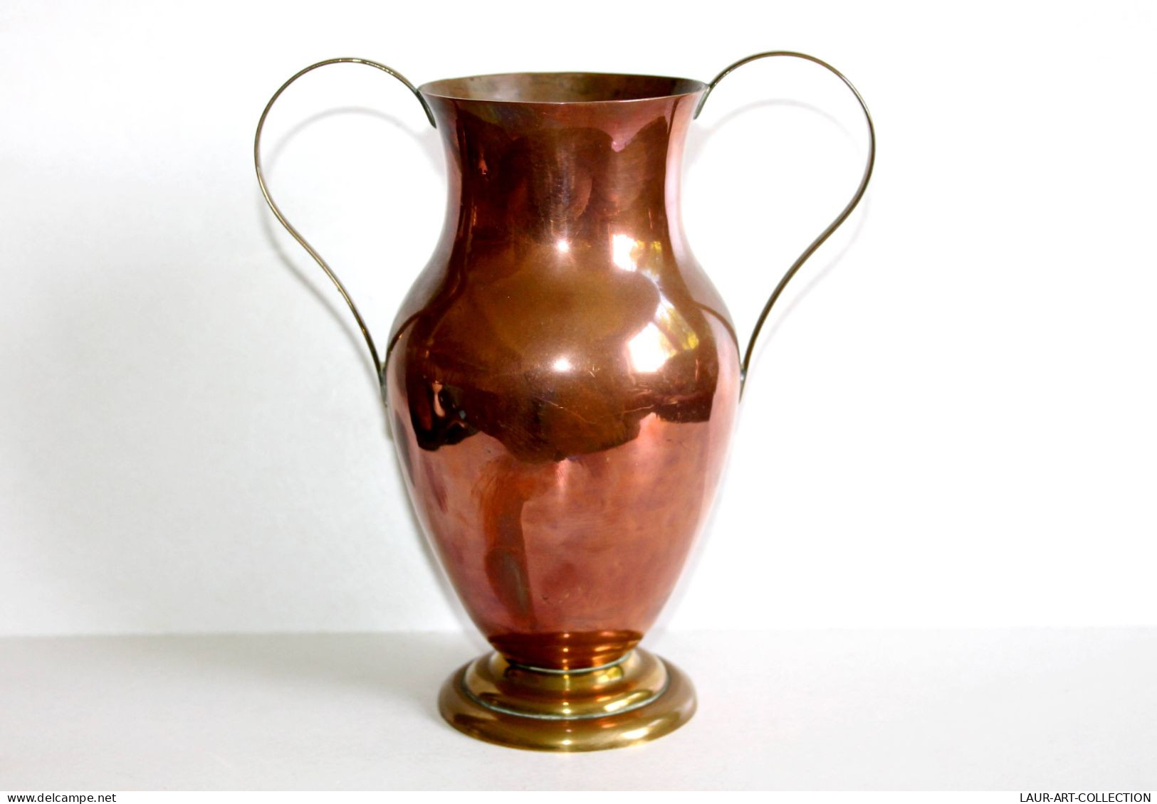 JOLI ANCIENNE JARRE, PICHET, CRUCHE, VASE, POT A ANSE En CUIVRE Et LAITON H:20cm / ART DECORATIF / DE LA TABLE (0507.14) - Cuivres