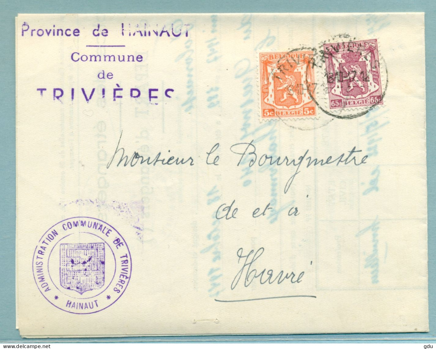 Pli Cl. Trivières 1947 ( Concerne Départ étranger) - La Louvière