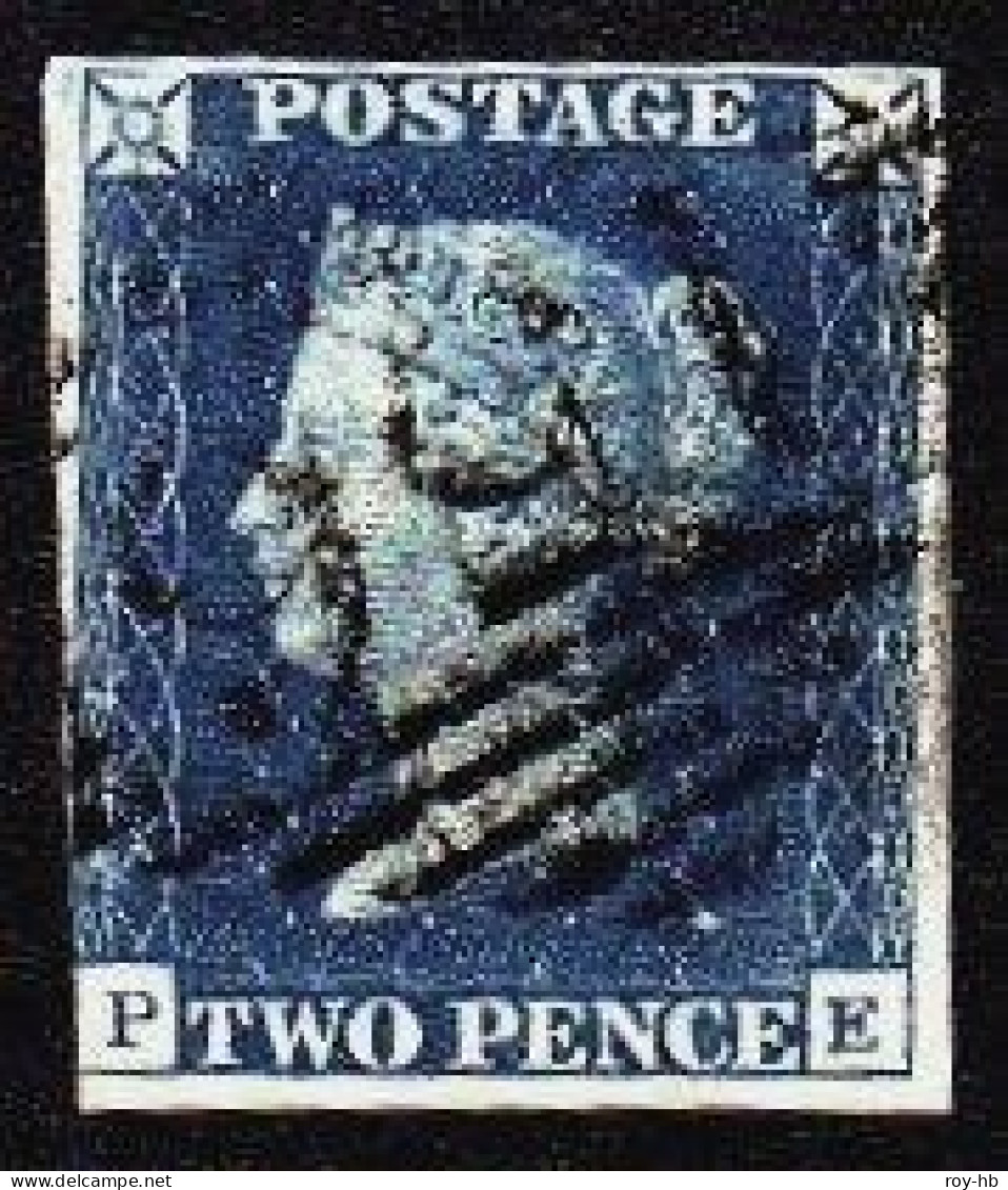 1840 2d Blue From Plate II, "PE", A Clear Impression Used With Almost Complete, Cork "156" Numeral Diamond - Oblitérés