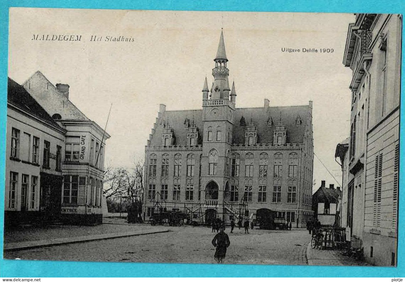 * Maldegem (Oost Vlaanderen) * (Uitgave Delille 1909) Het Stadhuis, Hotel De Ville, Animée, Grand Café, Unique, TOP - Maldegem