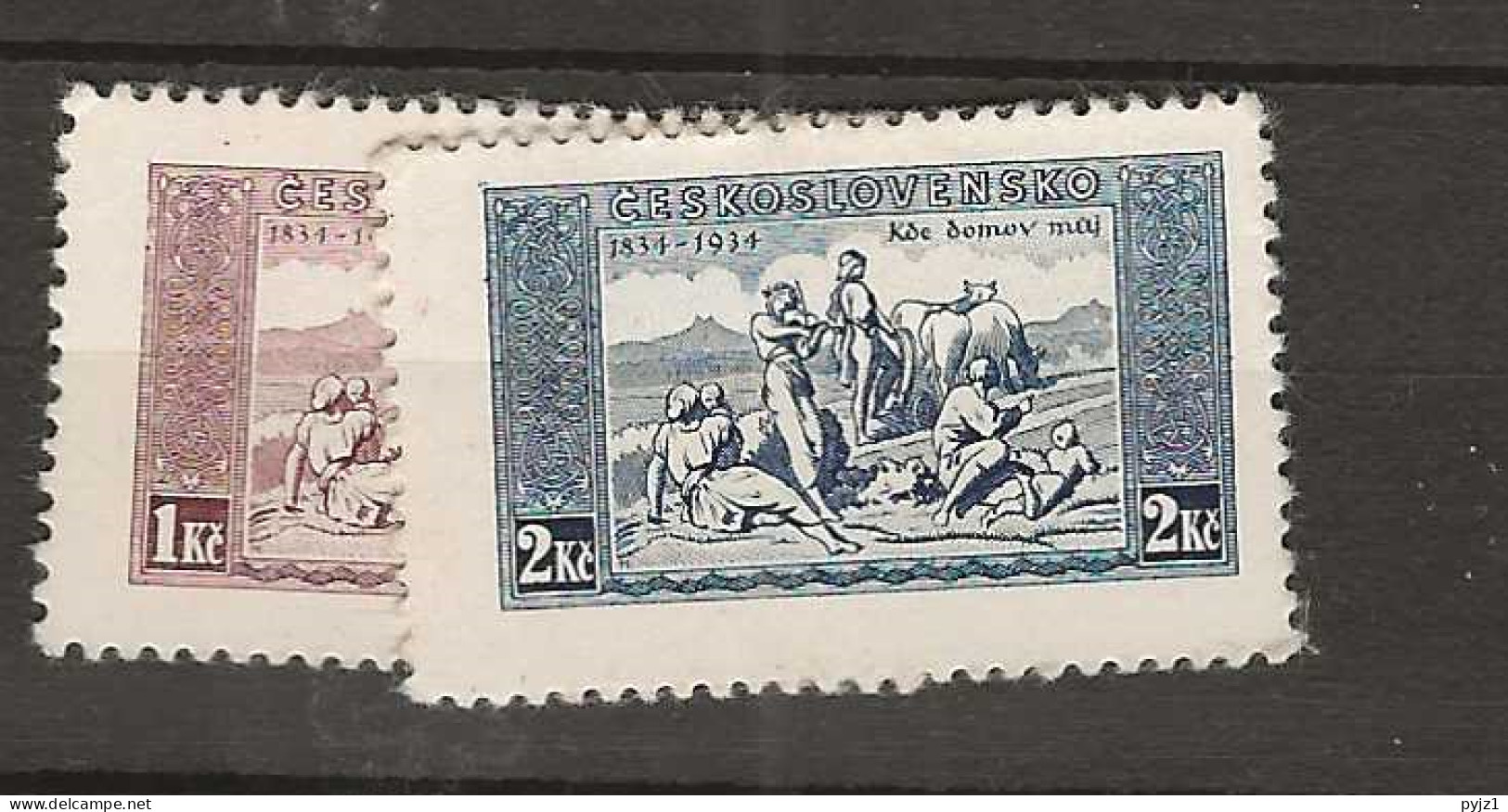 1934 Mint Czechoslovakia Mi 330-31x (stamps From Block) Postfris** - Ongebruikt