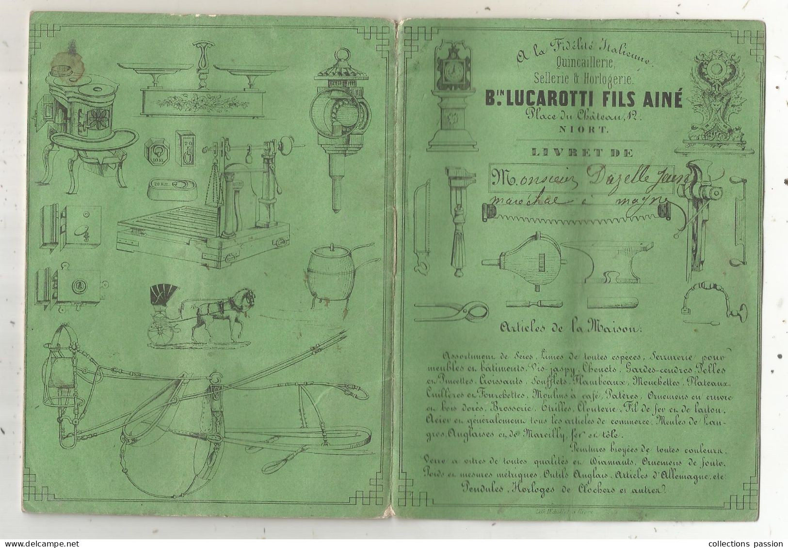 Livret De Compte, Quincaillerie, Sellerie & Horlogerie B. LUCAROTTI FILS AINE, 79, Niort, 2 Scans, 1877, Frais Fr 3.35 E - Alcools & Spiritueux