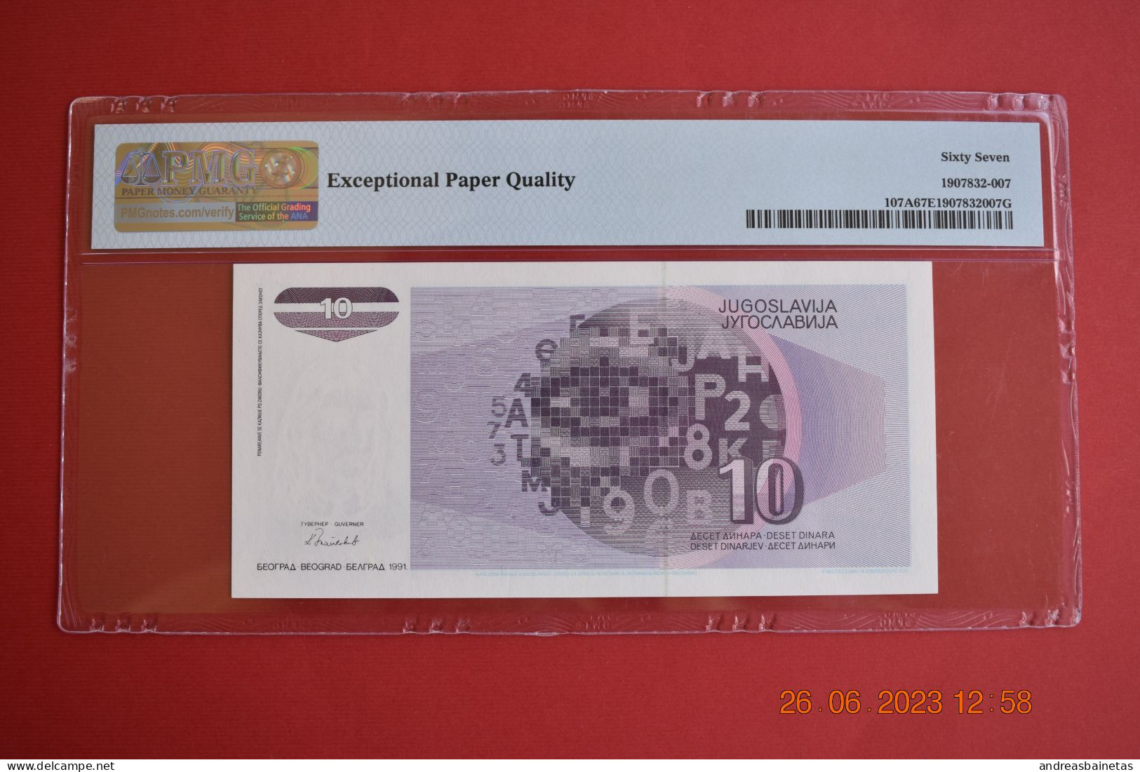 Banknotes Yugoslavia 10 Dinara 1991 PMG 67 SPECIMEN NOT ISSUED - Fiktive & Specimen