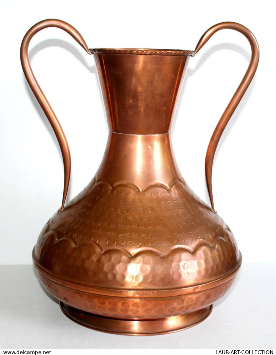 VILLEDIEU JOLI ANCIEN GRANDE JARRE CRUCHE VASE POT A ANSE En CUIVRE MARTELÉ 33cm / ART DECORATIF / DE LA TABLE (0507.17) - Cobre