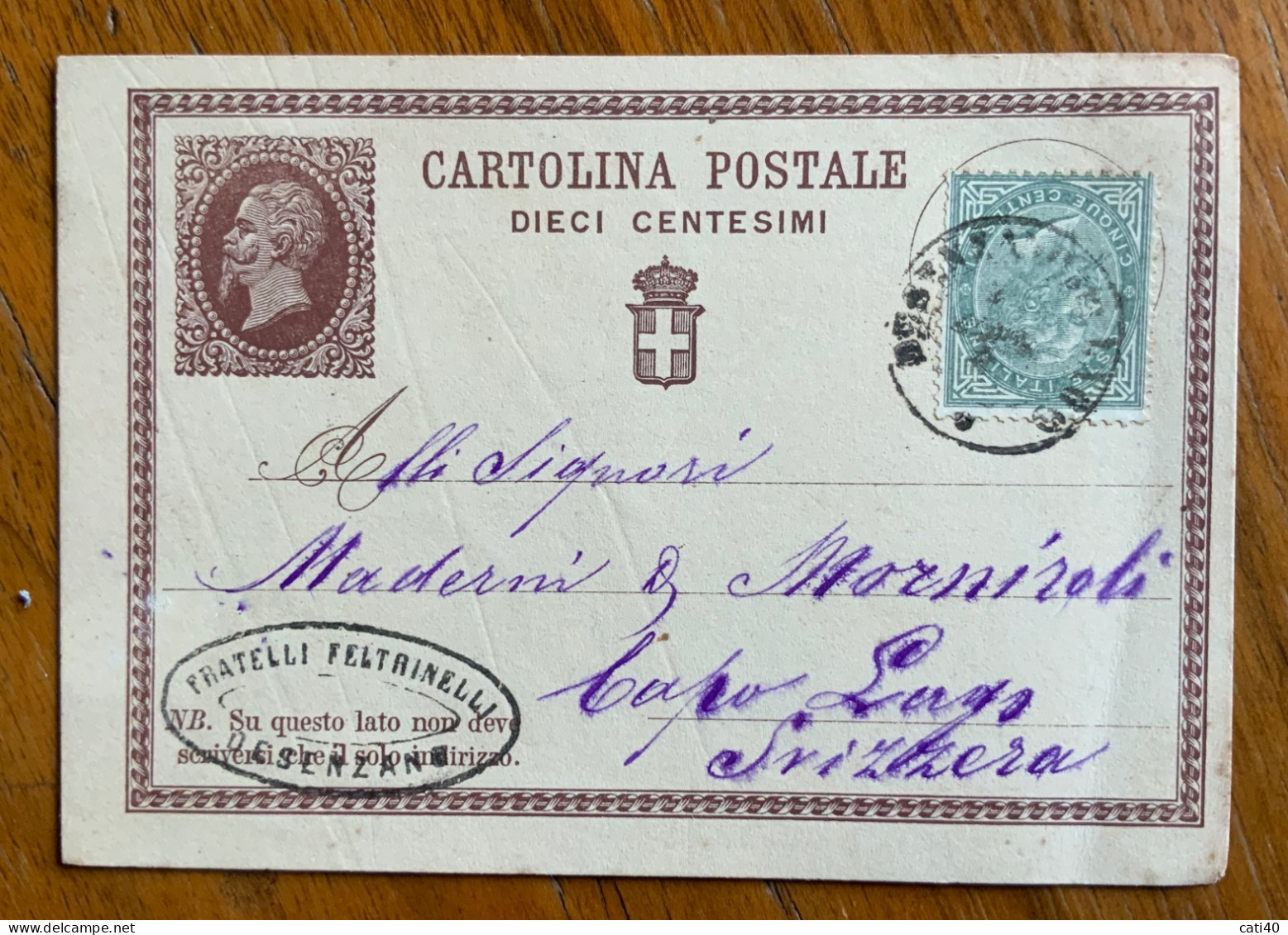 CARTOLINA POSTALE N. 1 + 5 C. PER L'ESTERO - DESENZANO SUL LAGO 25/9/77 + FRATELLI FELTRINELLI DESENZANO - Postwaardestukken