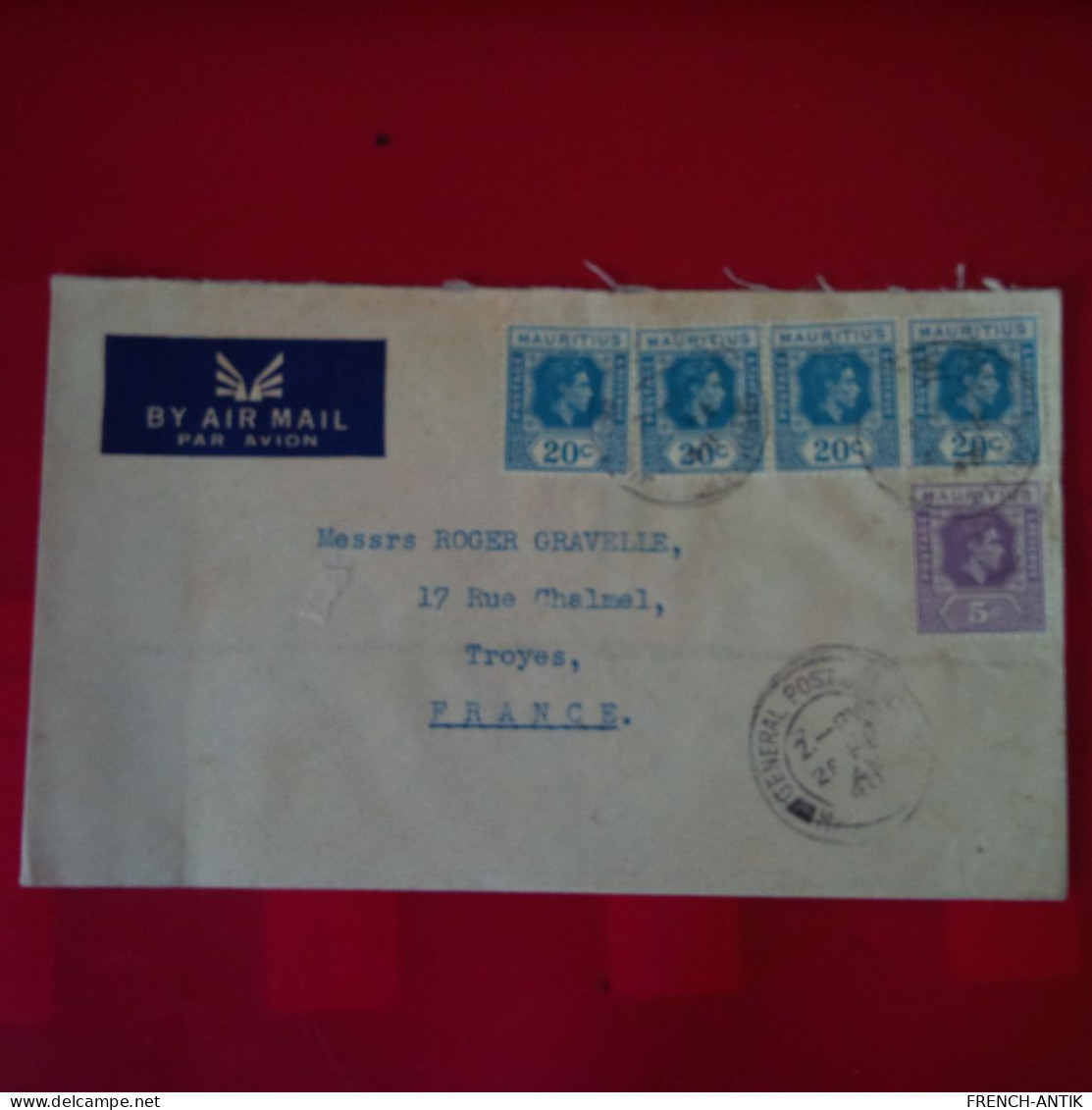 LETTRE MAURICE PORT LOUIS POUR TROYES - Maurice (...-1967)