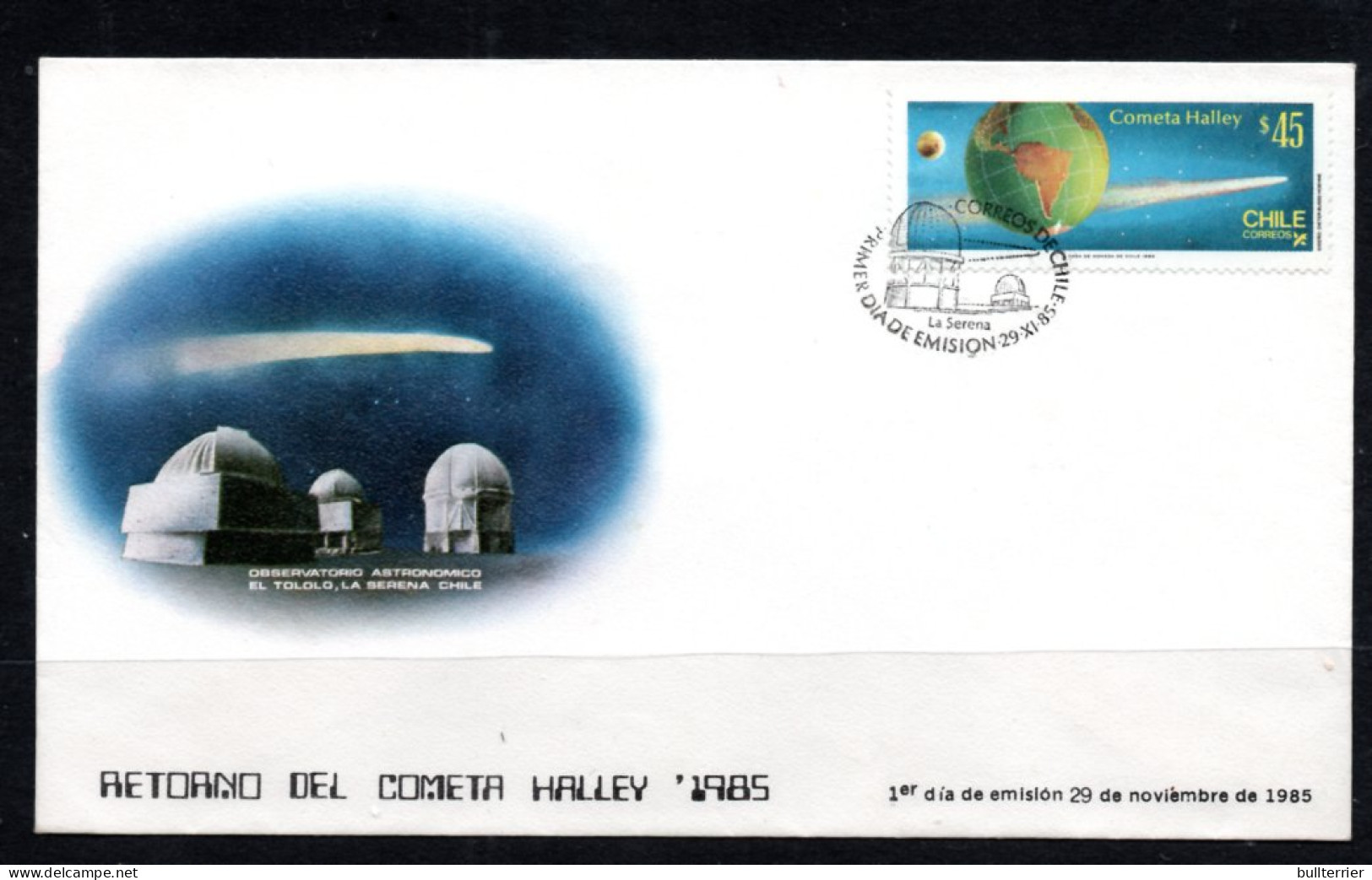 SPACE - CHILE - 1985 - HALLEYS COMET  ILLUSTRATED FDC - América Del Sur