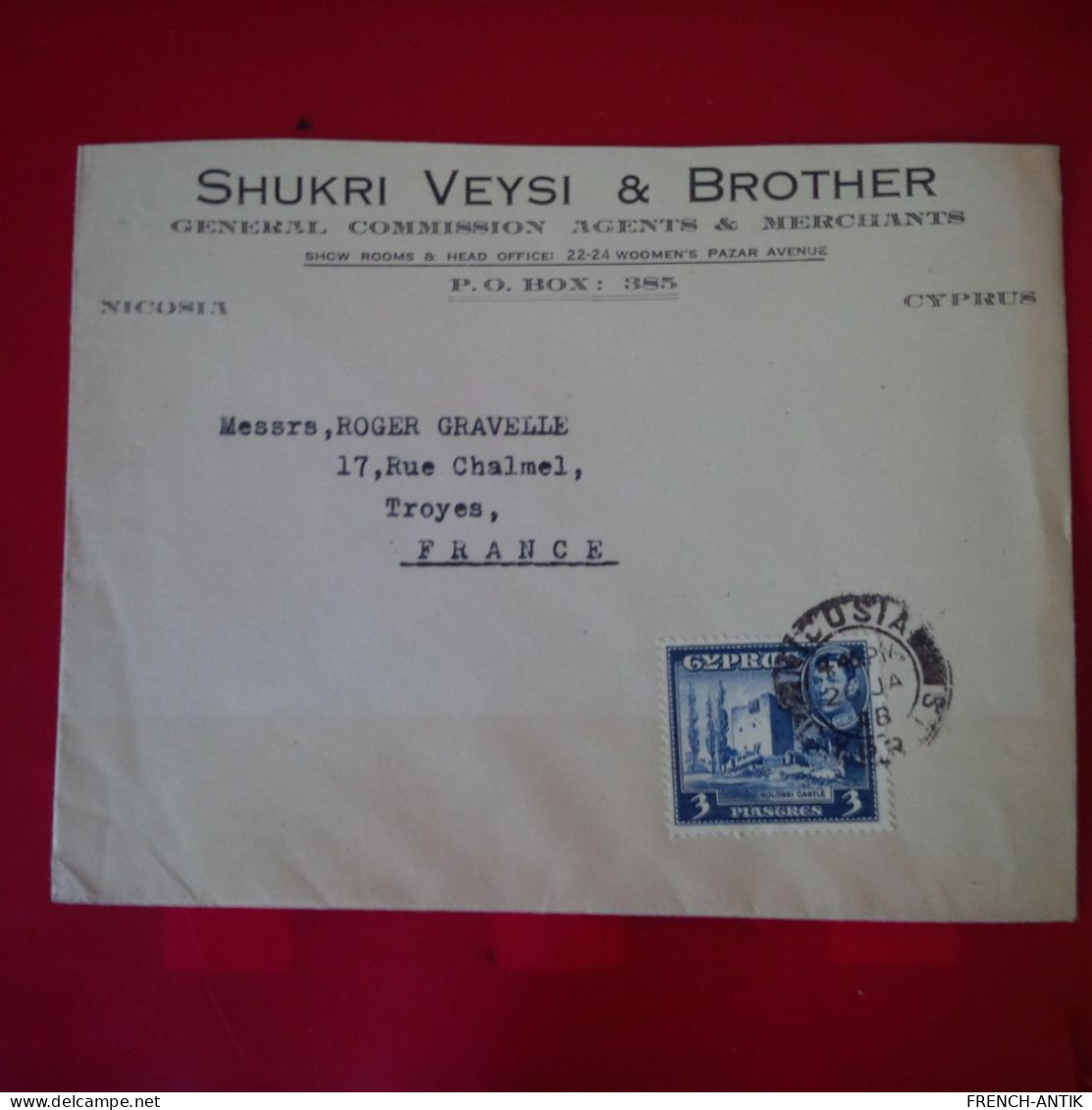LETTRE CYPRUS CHYPRE SHUKRI VEYSI AND BROTHER POUR TROYES PAR AVION - Covers & Documents