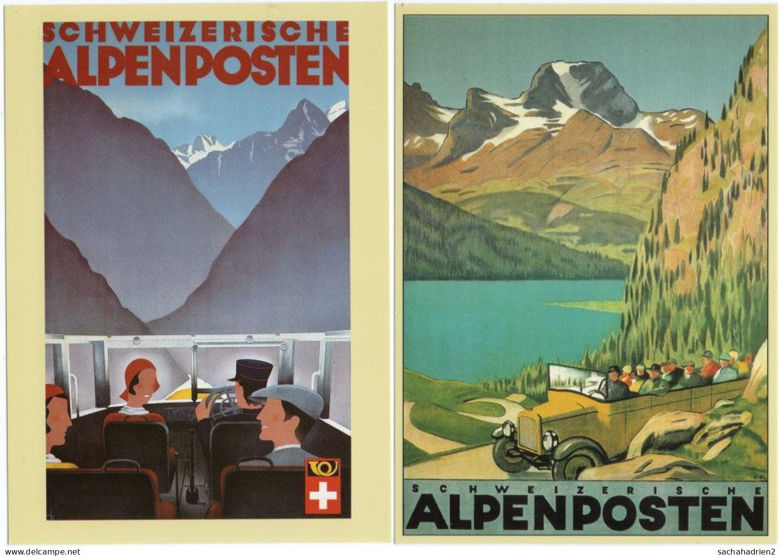 Gf. Schweizerische ALPENPOSTEN. Plakat Von Emile Cardinaux. 2 Cartes 1921 & 1925 - Risch-Rotkreuz