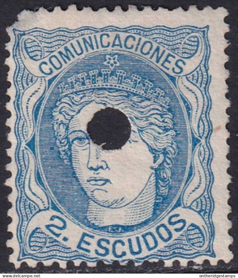 Spain 1870 Sc 171 España Ed 112T Telegraph Punch Cancel Damaged Corner - Telegraph