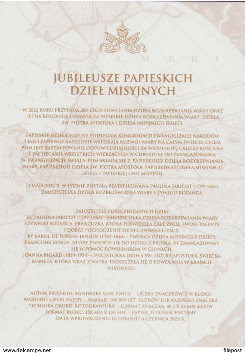 Poland 2022 Booklet - Jubilees Of Pontifical Missionary Acts, Charles De Forbin-Janson, Joanna Bigard, Pauline Jaricot - Libretti
