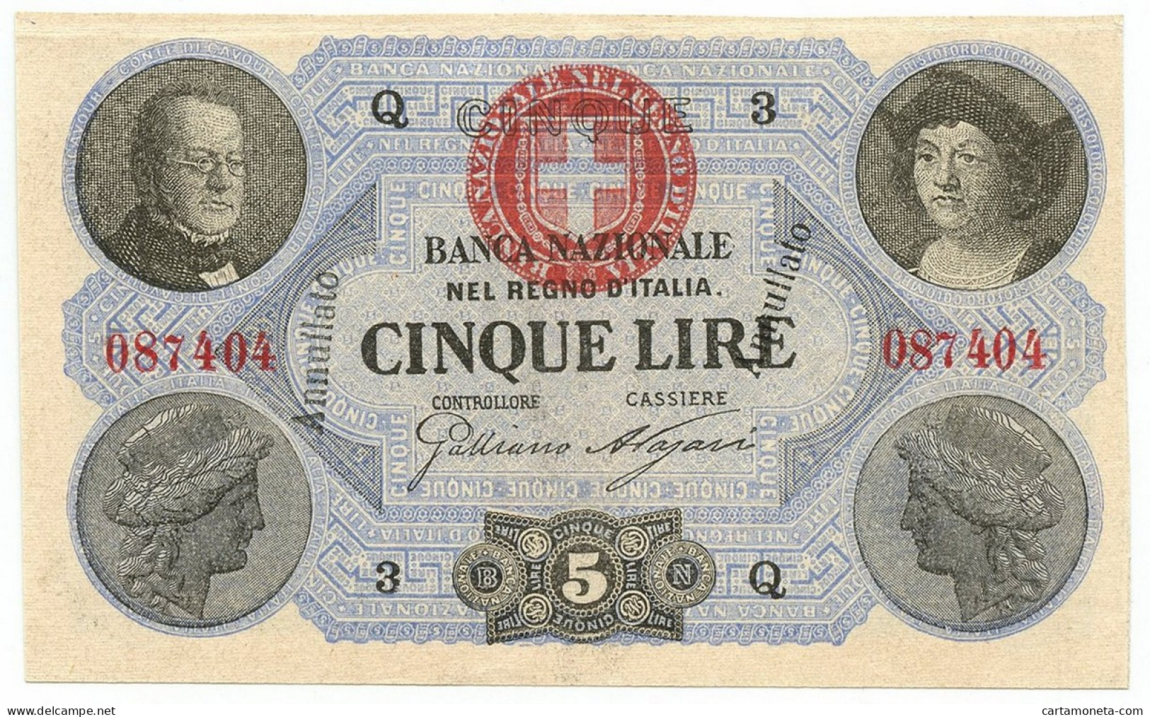 5 LIRE USO CAMPIONE BANCA NAZIONALE NEL REGNO D'ITALIA 30/10/1867 SUP+ - Autres & Non Classés