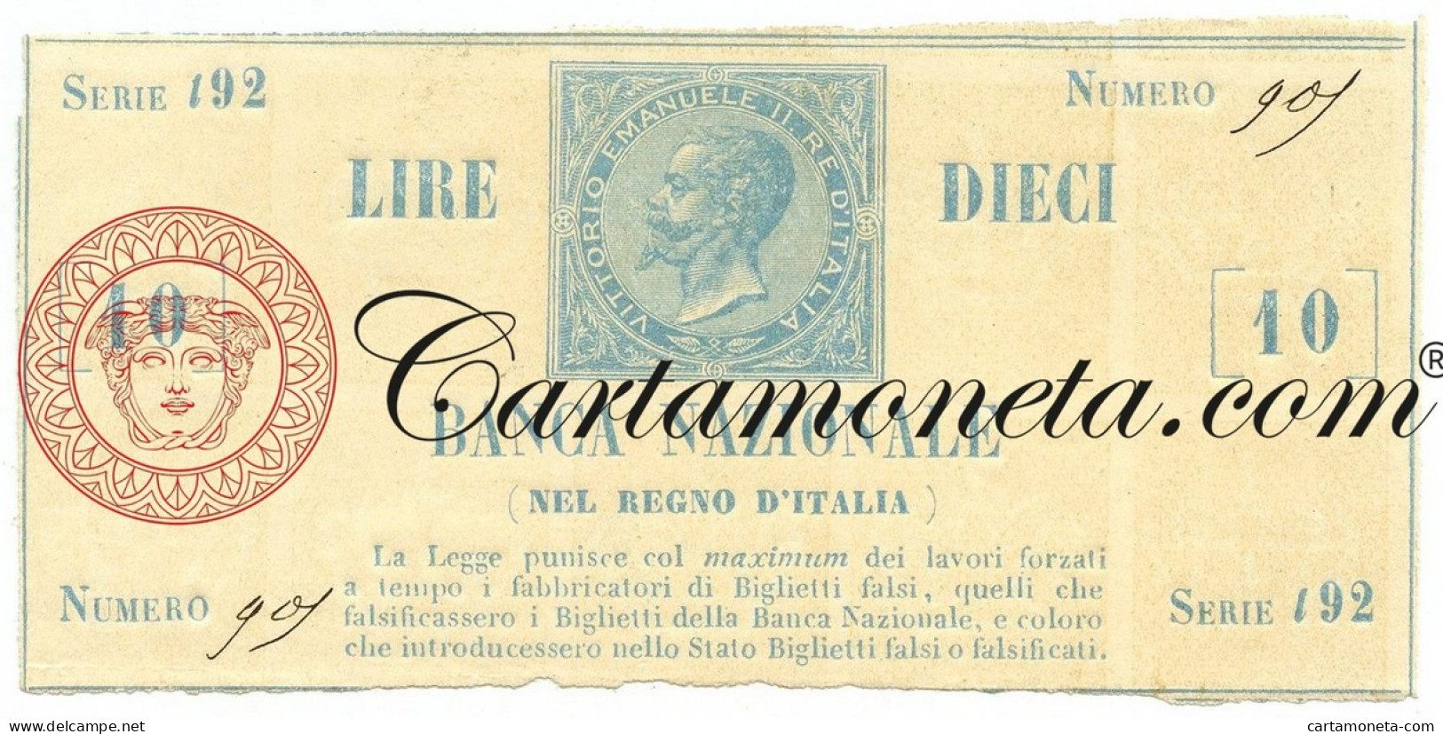 10 LIRE BANCA NAZIONALE NEL REGNO D'ITALIA TIPO PROVVISORIO 16/05/1866 FDS-/FDS - Altri & Non Classificati