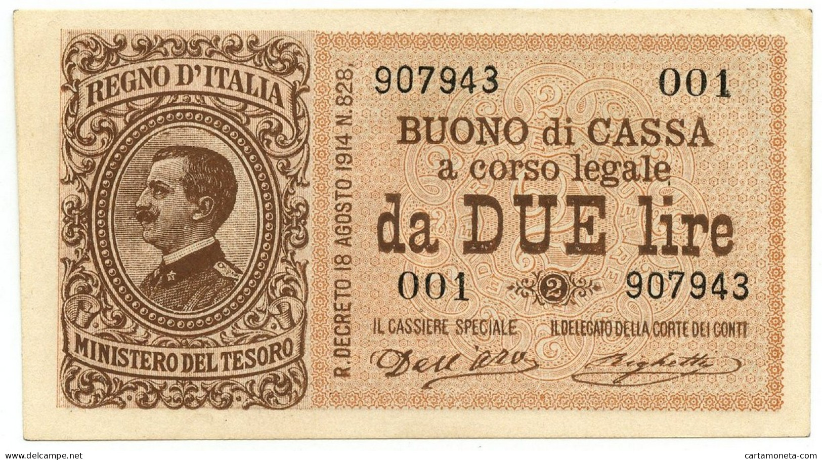 2 LIRE BUONO DI CASSA EFFIGE V. EMANUELE III PRIMA SERIE 001 02/09/1914 SUP - Otros