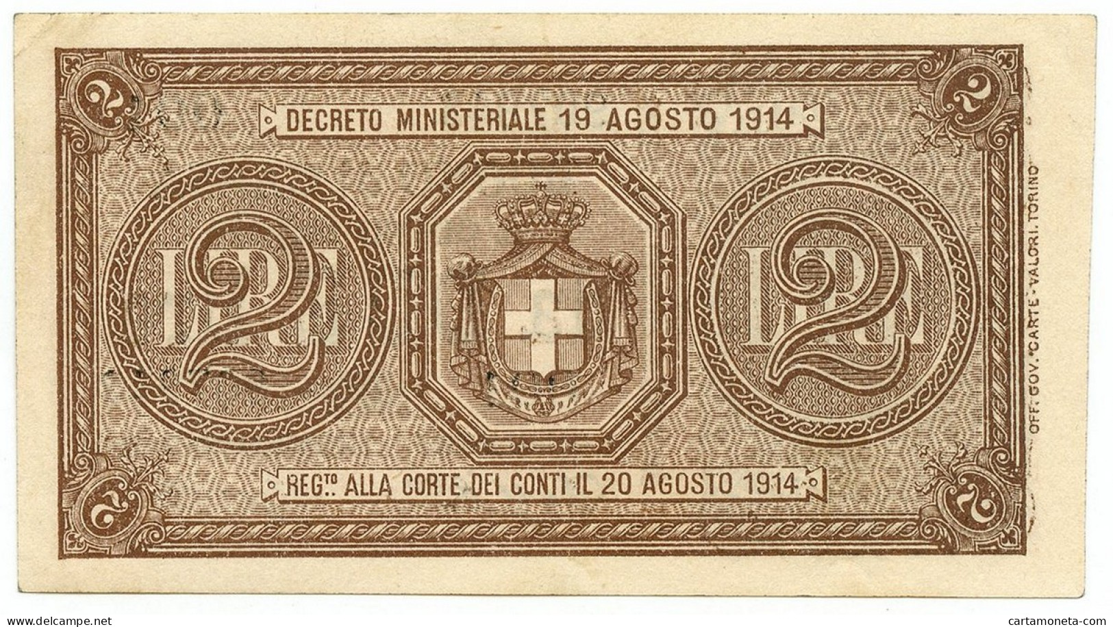 2 LIRE BUONO DI CASSA EFFIGE V. EMANUELE III PRIMA SERIE 001 02/09/1914 SUP - Otros