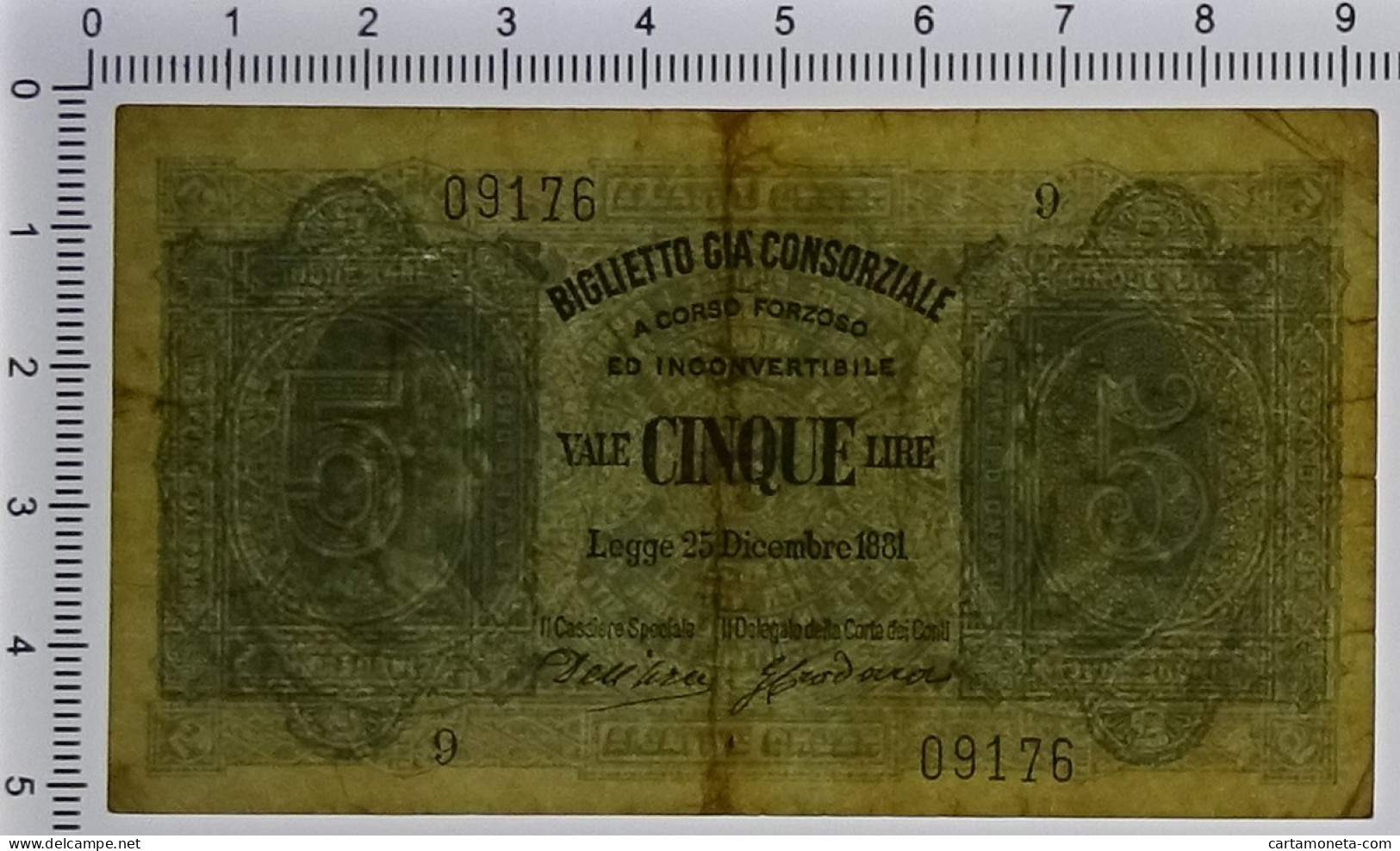 5 LIRE BIGLIETTO GIÀ CONSORZIALE REGNO D'ITALIA 25/12/1881 BB/SPL - Biglietti Gia Consorziale