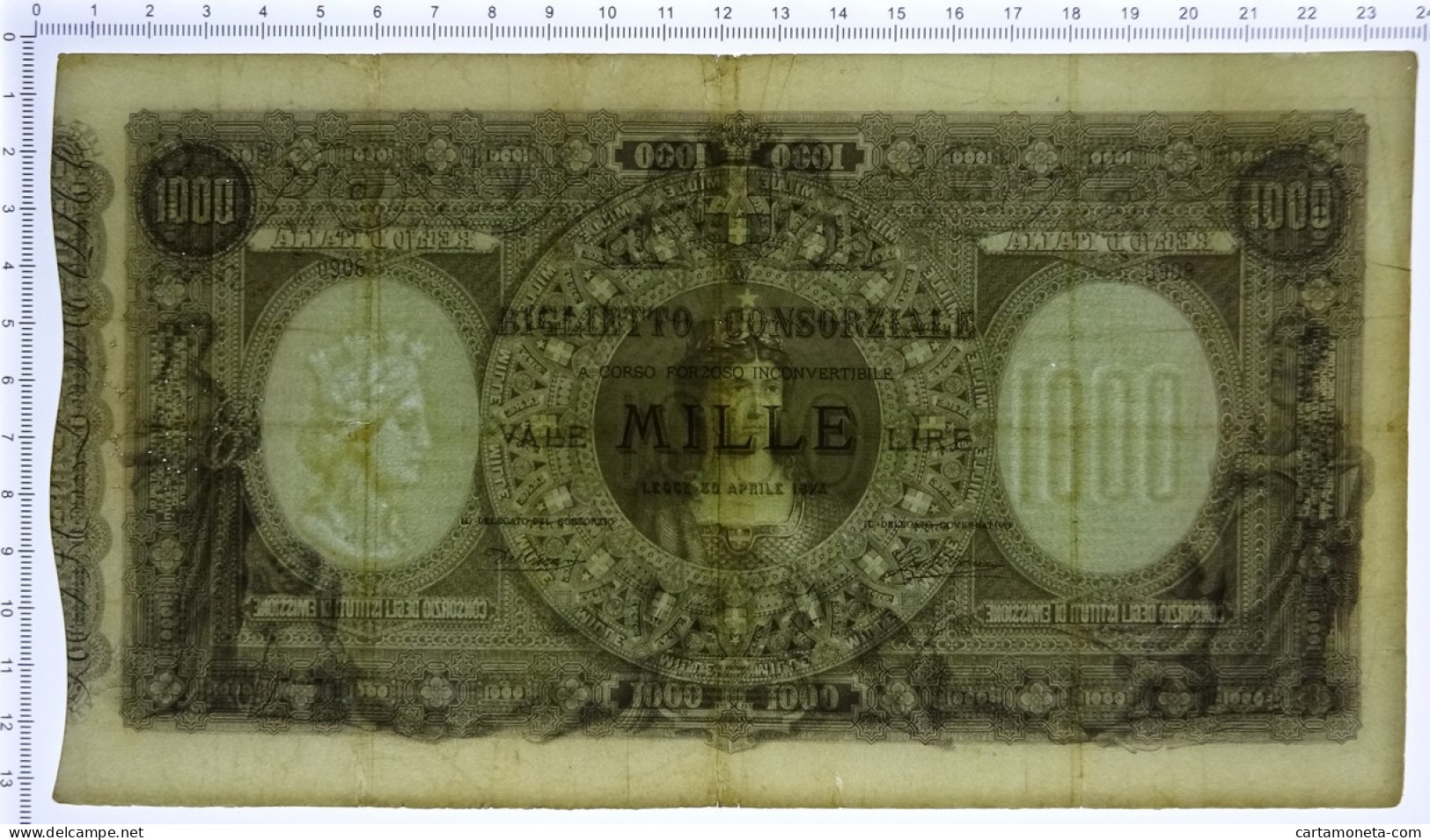 1000 LIRE BIGLIETTO CONSORZIALE REGNO D'ITALIA 30/04/1874 BB/BB+ - Biglietti Consorziale