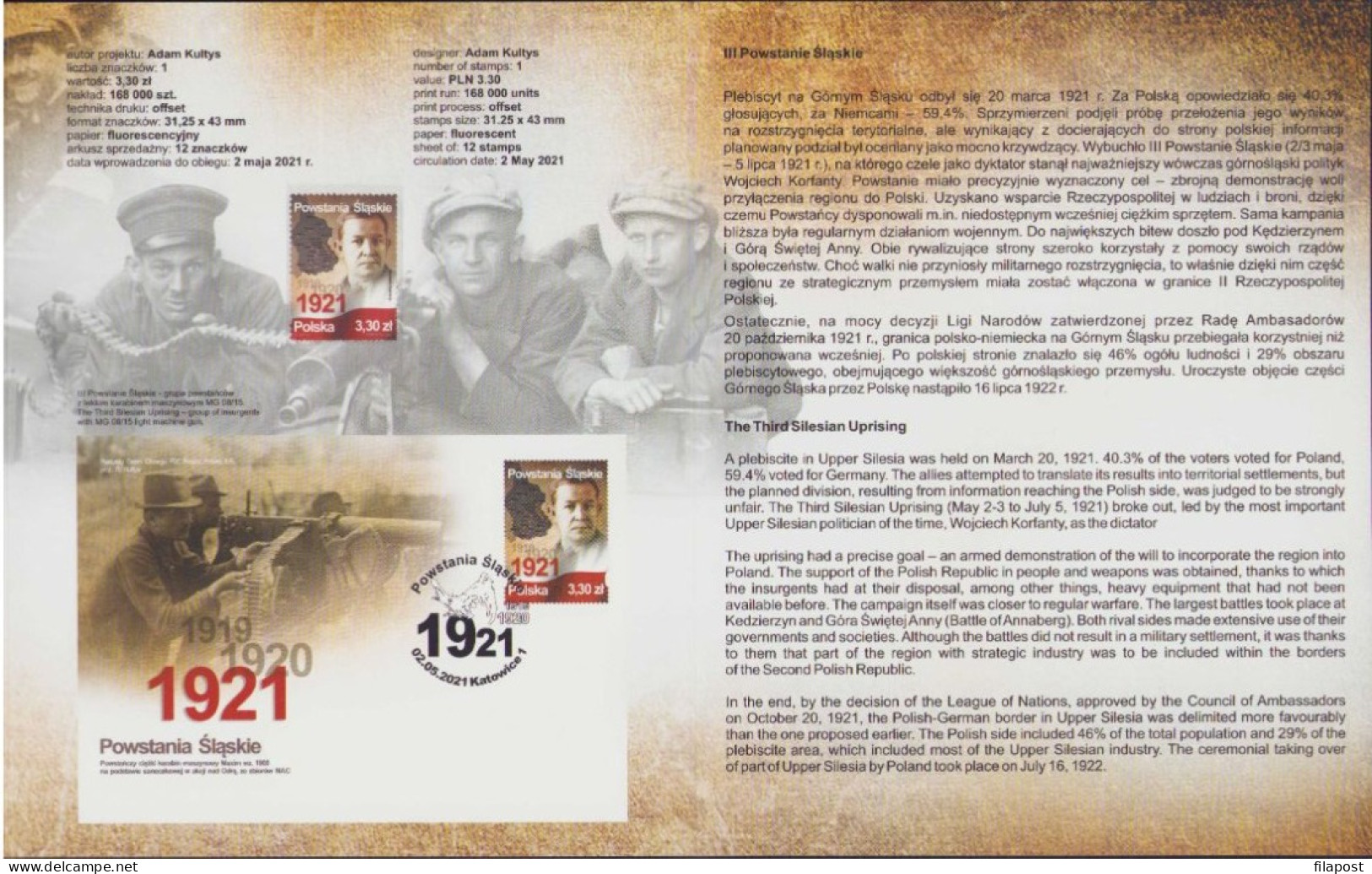 Poland 2021 Booklet / Silesian Uprisings, Wojciech Korfanty, Polish Flag, History +stamp MNH** - Booklets
