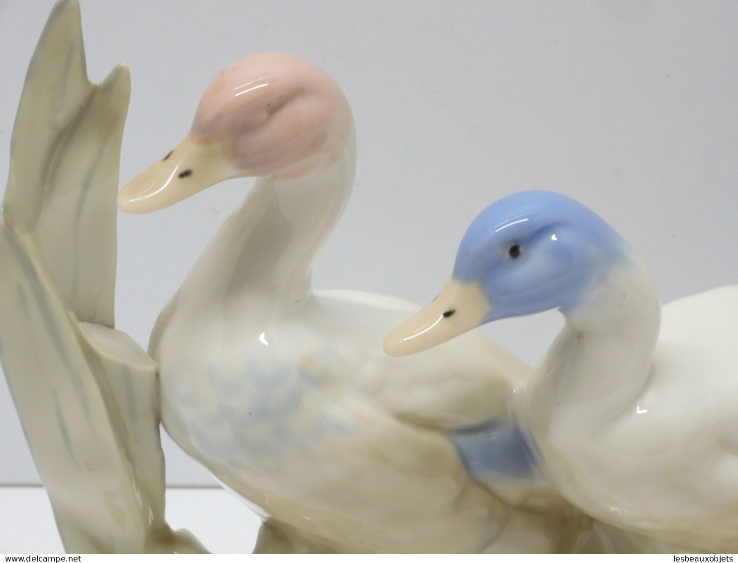 -SUJET DECORATIF 2 CANARDS/OIES PORCELAINE Signée REX VALENCIA HAND MADE SPAIN  E - Other & Unclassified