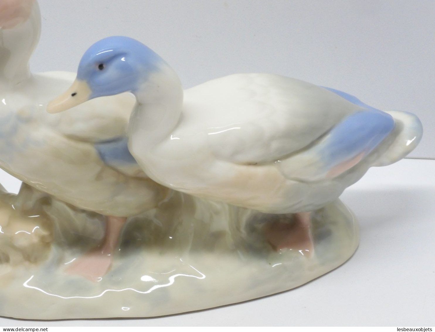 -SUJET DECORATIF 2 CANARDS/OIES PORCELAINE Signée REX VALENCIA HAND MADE SPAIN  E - Autres & Non Classés