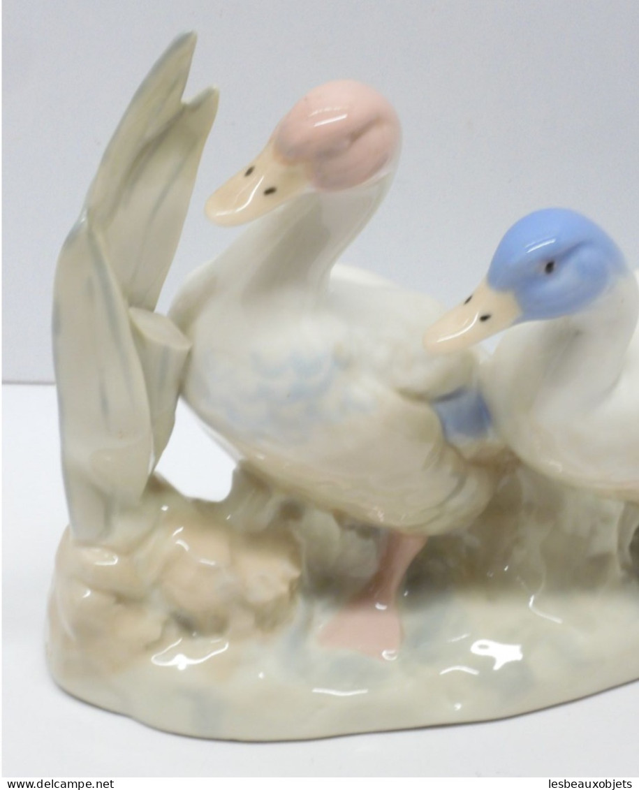 -SUJET DECORATIF 2 CANARDS/OIES PORCELAINE Signée REX VALENCIA HAND MADE SPAIN  E - Other & Unclassified