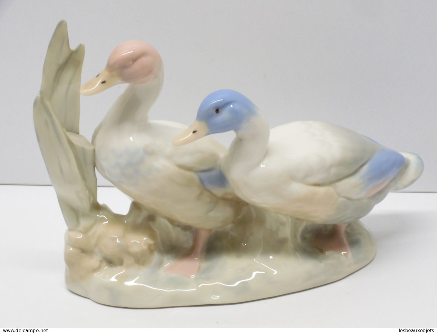 -SUJET DECORATIF 2 CANARDS/OIES PORCELAINE Signée REX VALENCIA HAND MADE SPAIN  E - Andere & Zonder Classificatie