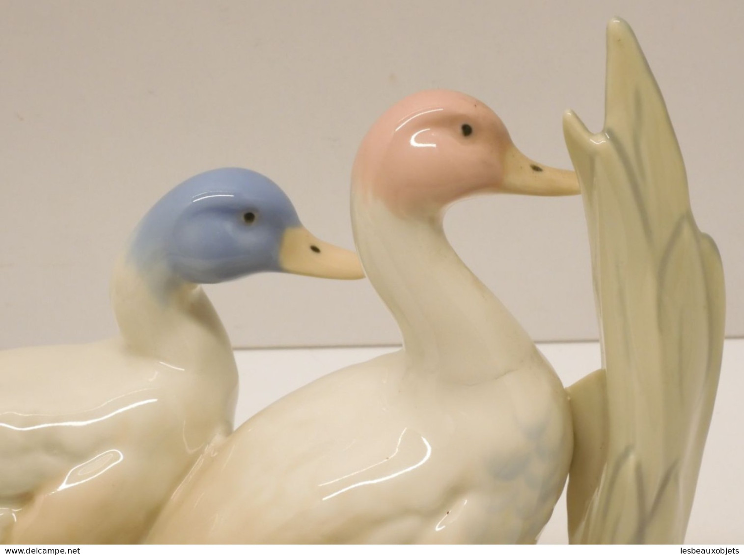 -SUJET DECORATIF 2 CANARDS/OIES PORCELAINE signée REX VALENCIA HAND MADE SPAIN  E