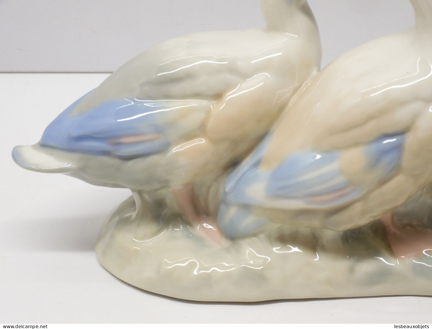 -SUJET DECORATIF 2 CANARDS/OIES PORCELAINE signée REX VALENCIA HAND MADE SPAIN  E