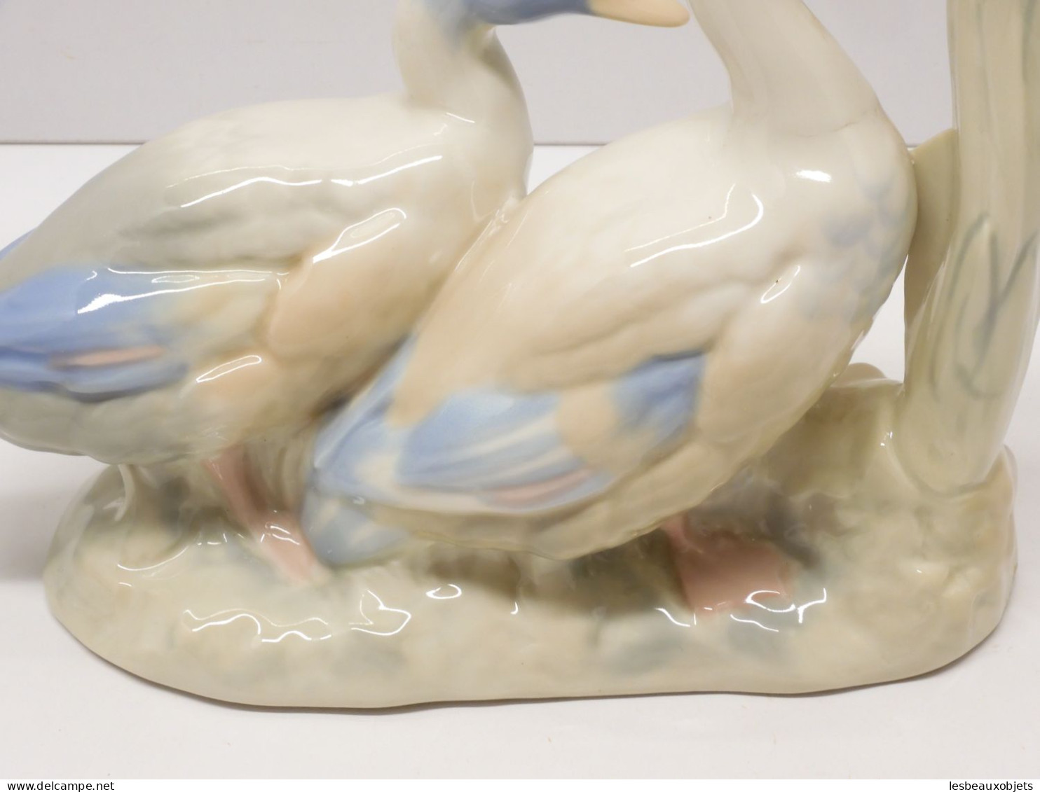 -SUJET DECORATIF 2 CANARDS/OIES PORCELAINE signée REX VALENCIA HAND MADE SPAIN  E