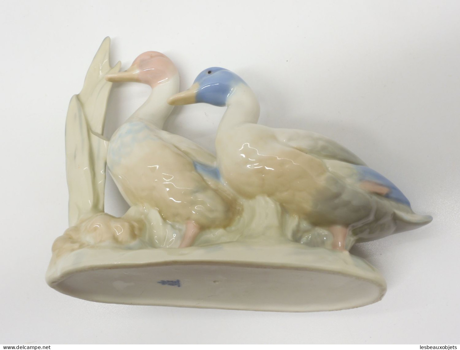 -SUJET DECORATIF 2 CANARDS/OIES PORCELAINE signée REX VALENCIA HAND MADE SPAIN  E