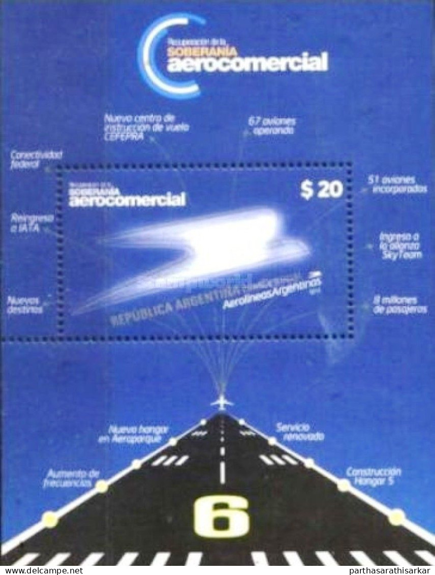 ARGENTINA 2014 RECOVERY OF COMMERCIAL AIR NAVIGATION SOVEREIGNTY NIGHT GLOW UNDER UV UNUSUAL MINIATURE SHEET MS MNH - Nuevos