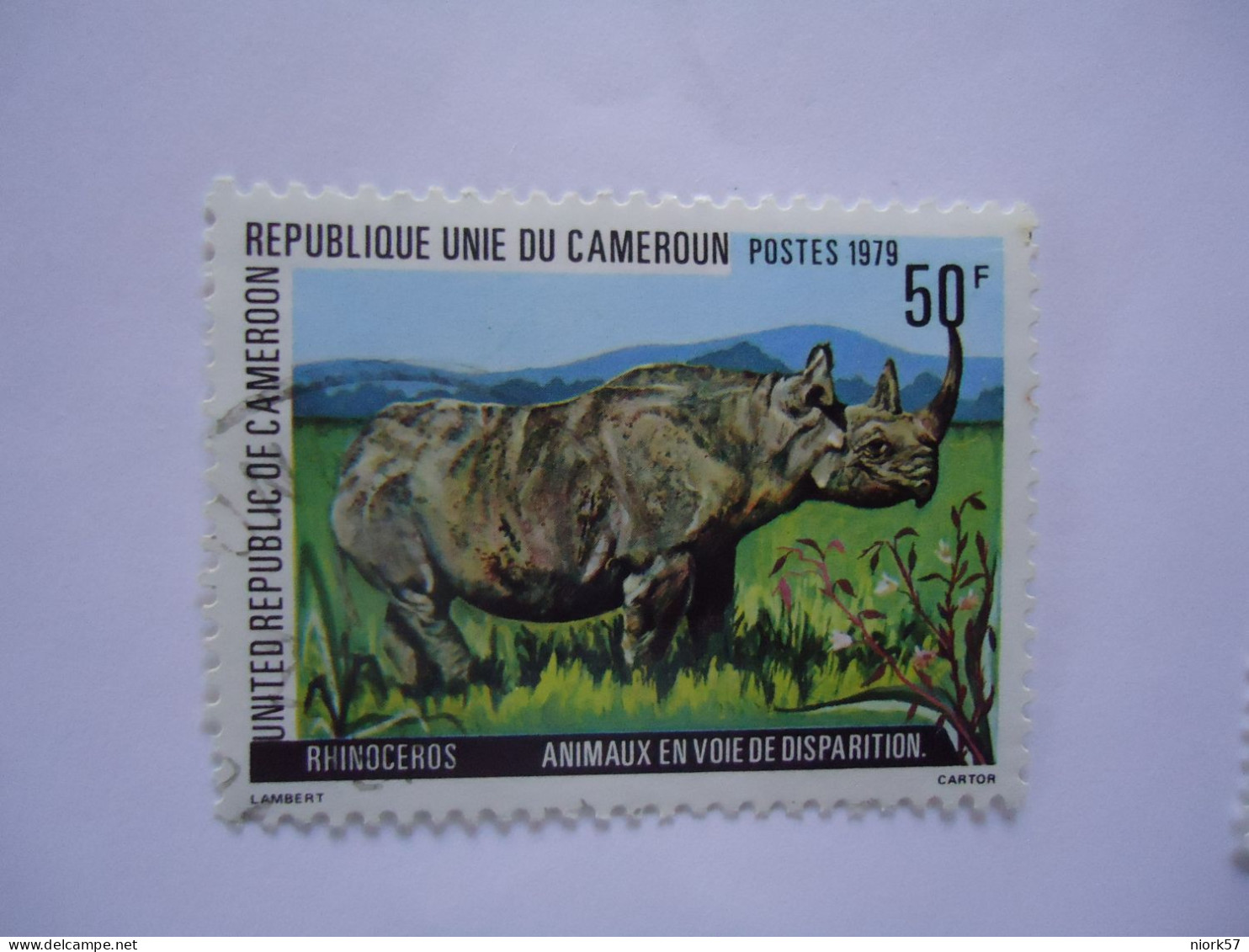 CAMEROON USED  STAMPS  ANIMALS  RHINOCEROS - Rhinoceros