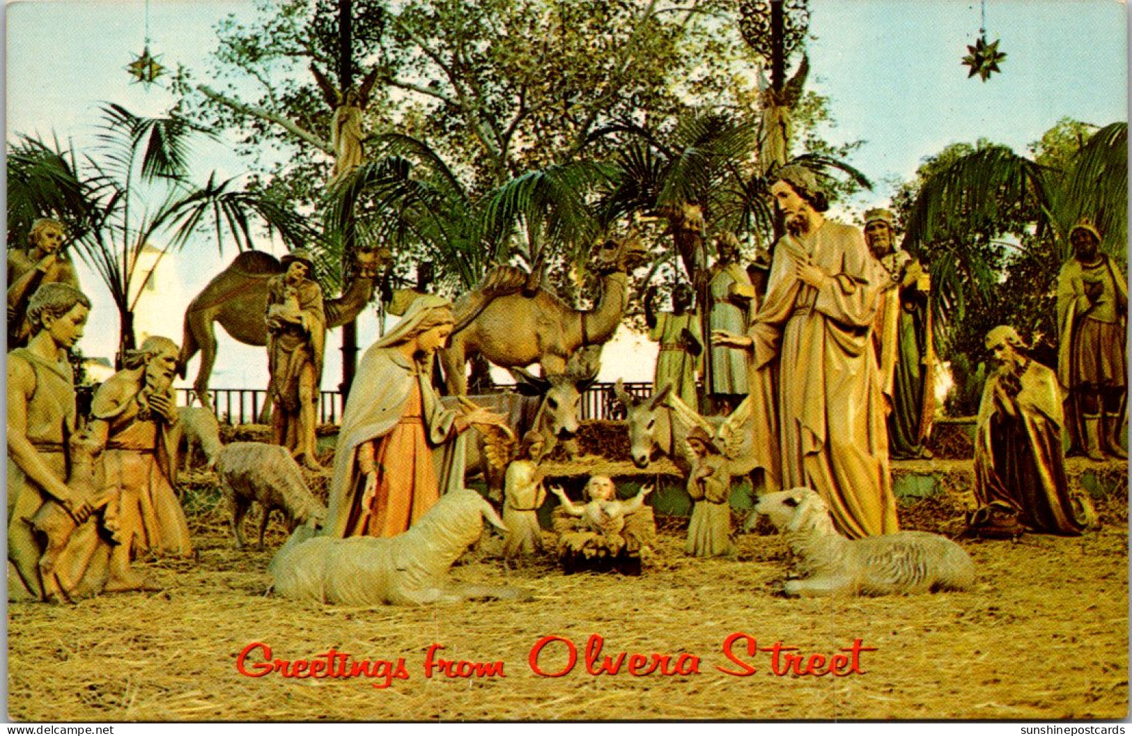 California Los Angeles Greetings From Olvera Street Hand Carved Figures Depicting Birth Of Christ - Los Angeles
