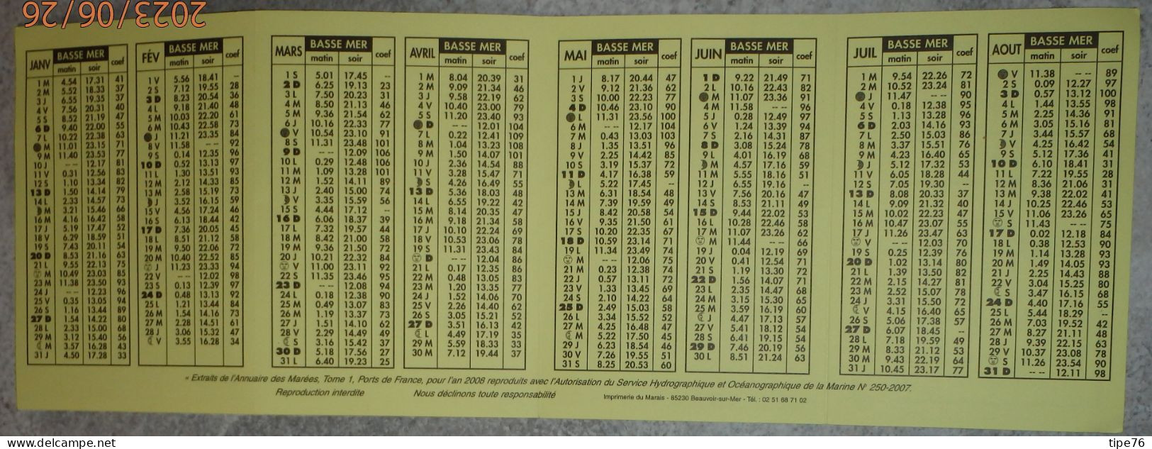 Horaires Des Marées Calendrier 2008 Saint St Nazaire Loire Atlantique  - Huître Vendée Atlantique Bouin Vendée - Europe