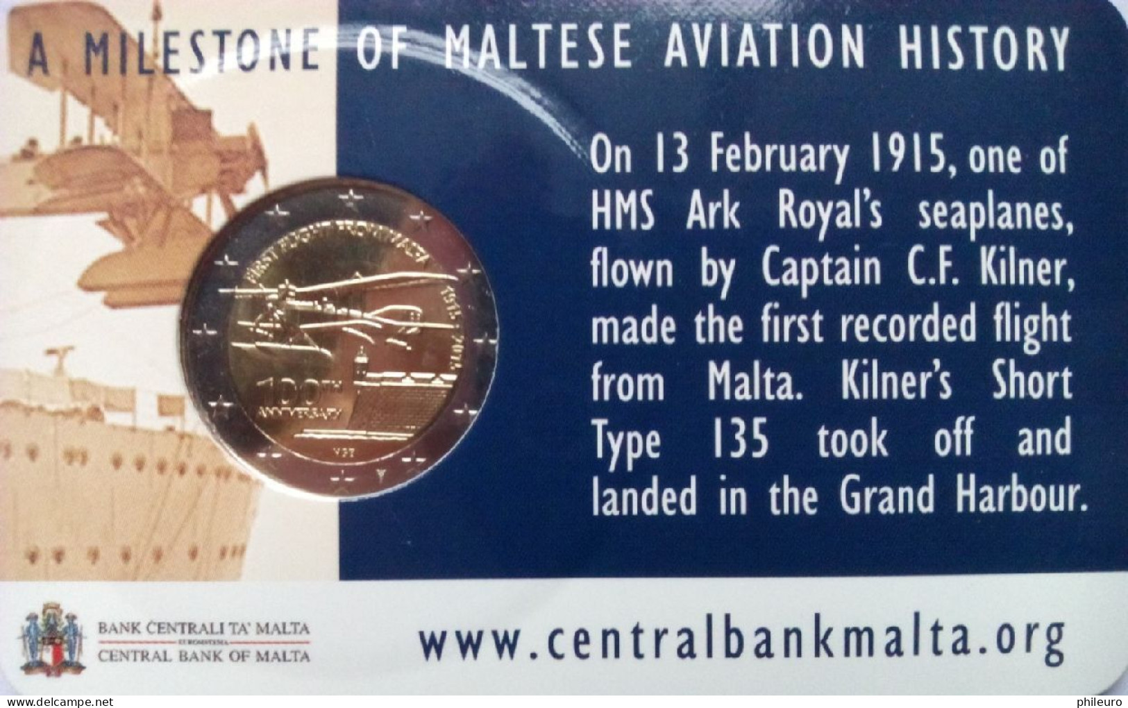 Malte 2015 : 2€ Commémorative '100 Ans Du Premier Vol Maltais' (en Coincard) - Dispo En France - Malta