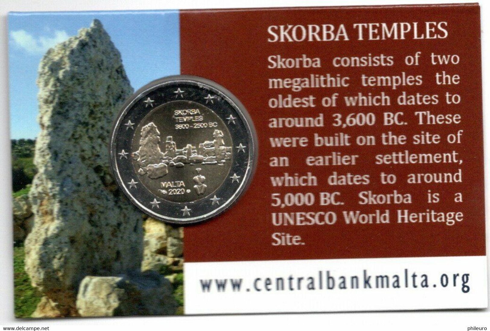 Malte 2020 : 2€ Commémorative 'Temple De Skorba' (avec Les 2 Poinçons Et En Coincard) - Dispo En France - Malta