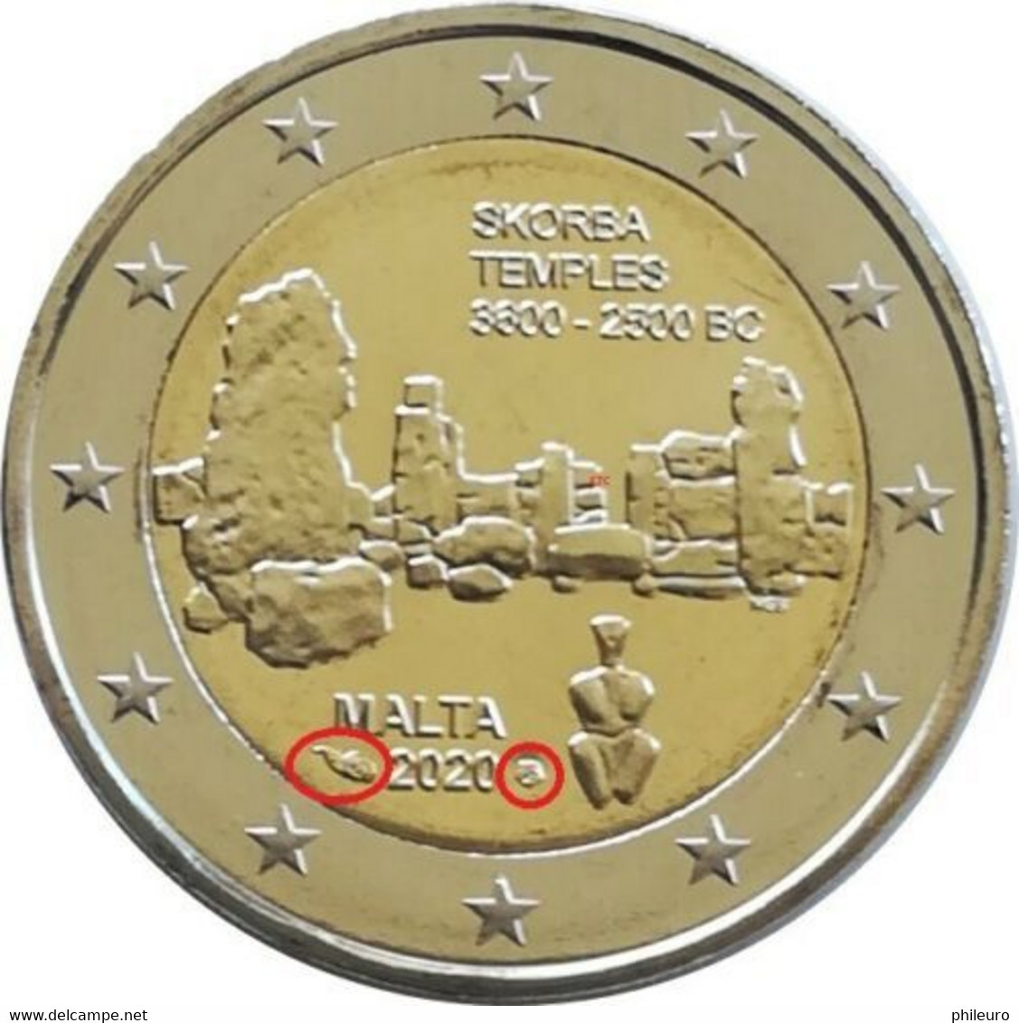 Malte 2020 : 2€ Commémorative 'Temple De Skorba' (avec Les 2 Poinçons Et En Coincard) - Dispo En France - Malte