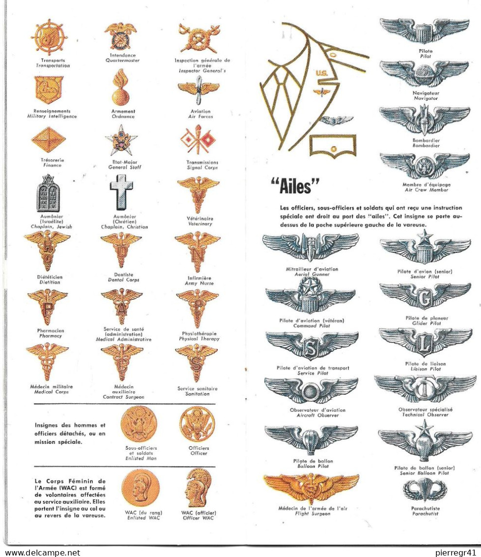 BROCHURE USA en Francais vers 1950-Comment Reconnaitre Les FORCES ARMEES des Etats Unis-20 Pages Ft 11x22Cm-TBE/RARE-